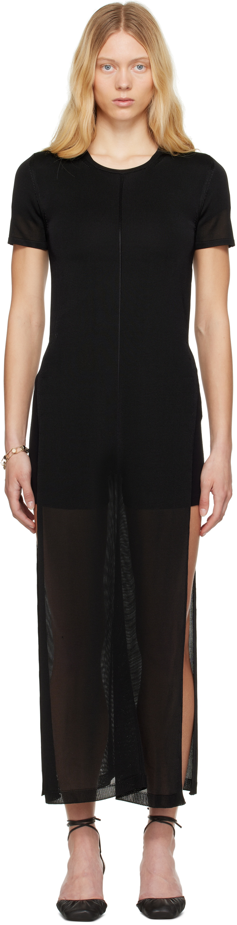 Black Column Slits Midi Dress