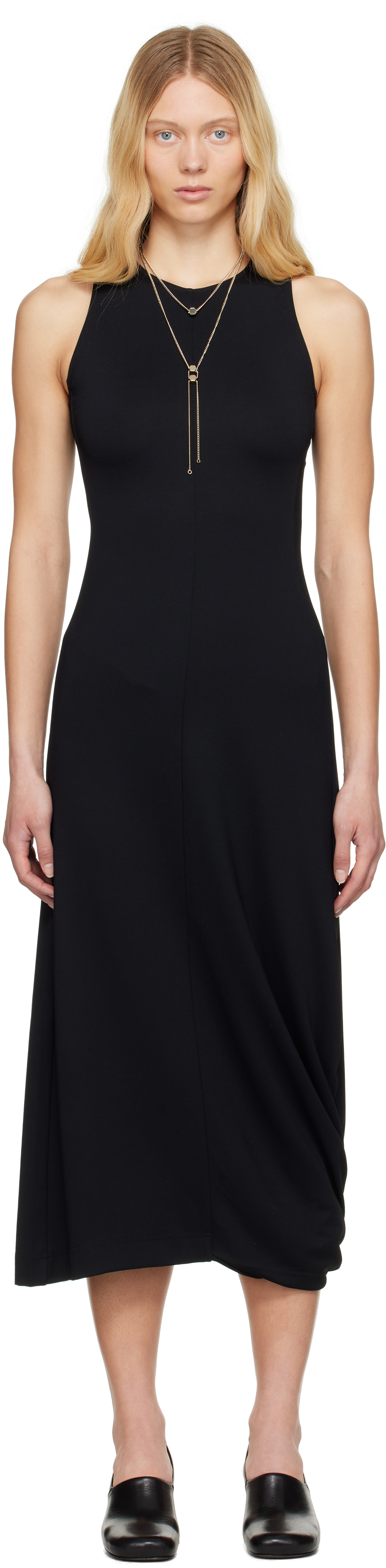 Black Twisted Hem Midi Dress