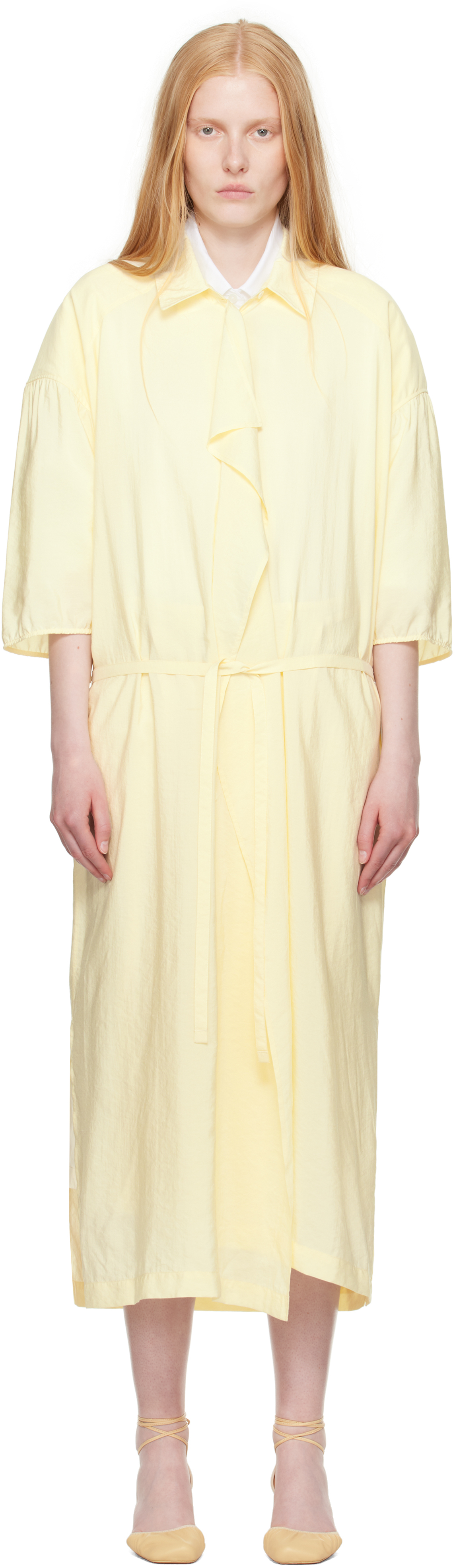 Yellow Asymmetrical Shirt Midi Dress