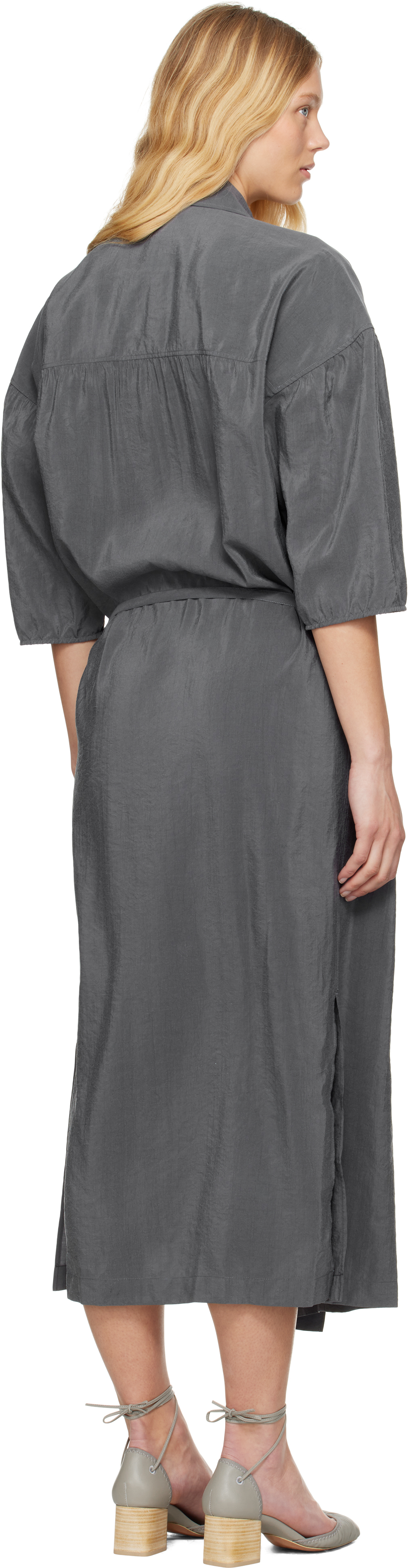 Shop Lemaire Gray Asymmetrical Shirt Midi Dress In Bk991 Asphalt