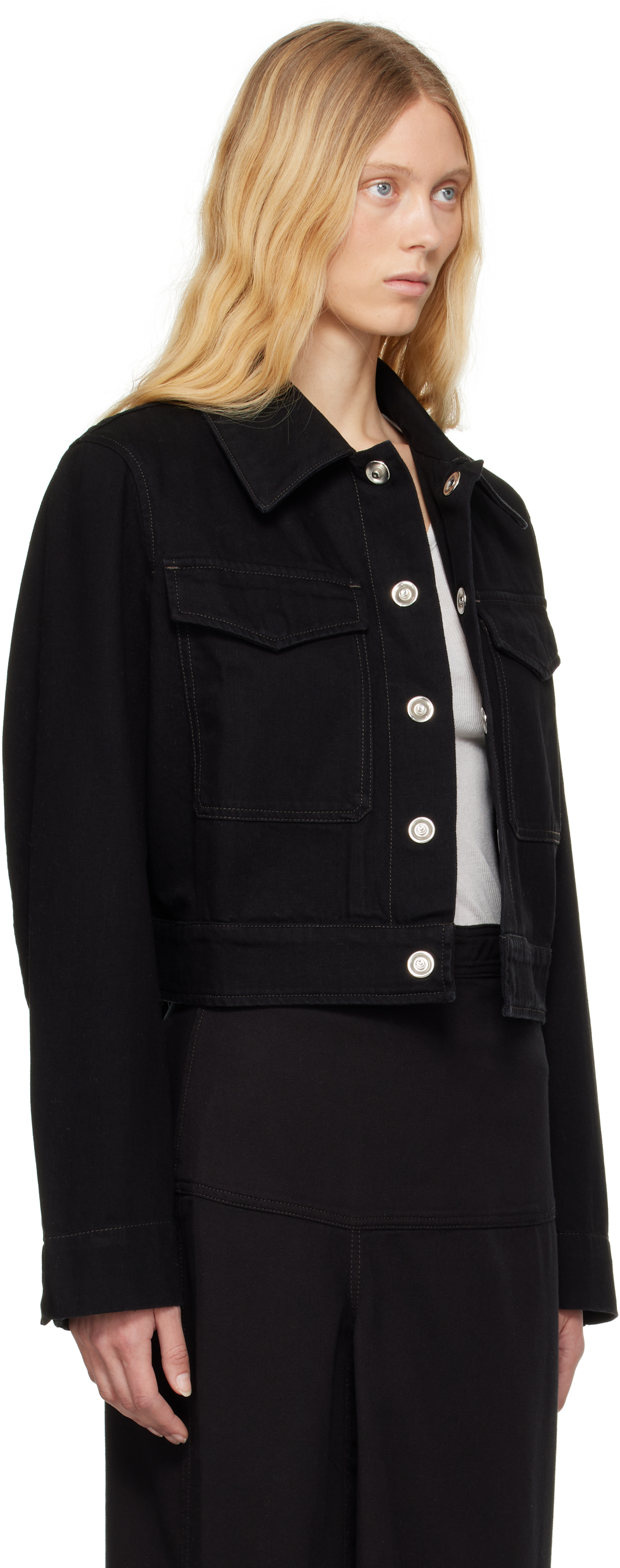 LEMAIRE BLACK TWO POCKET CROPPED DENIM JACKET