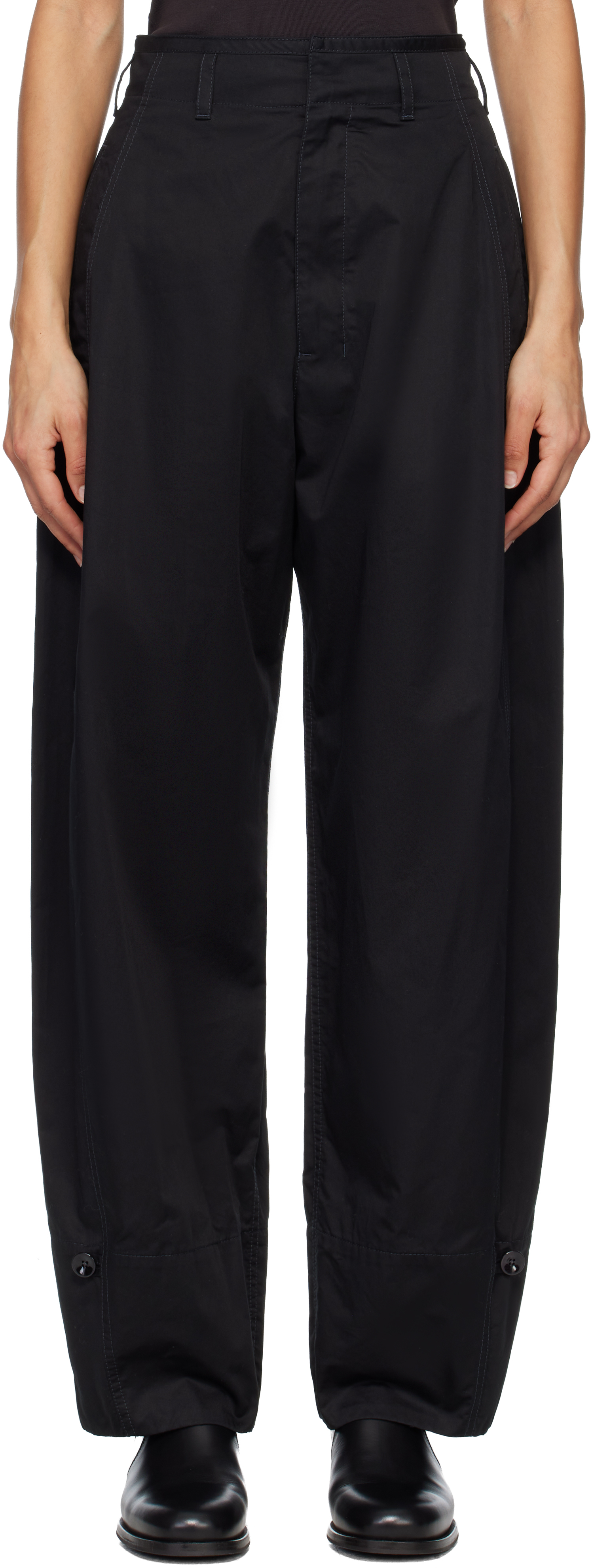 LEMAIRE サイドアジャスター ウール トラウザー 44 ブラック TIME SALE] LEMAIRE ルメール プリーツ テーパード トラウザーズパンツ