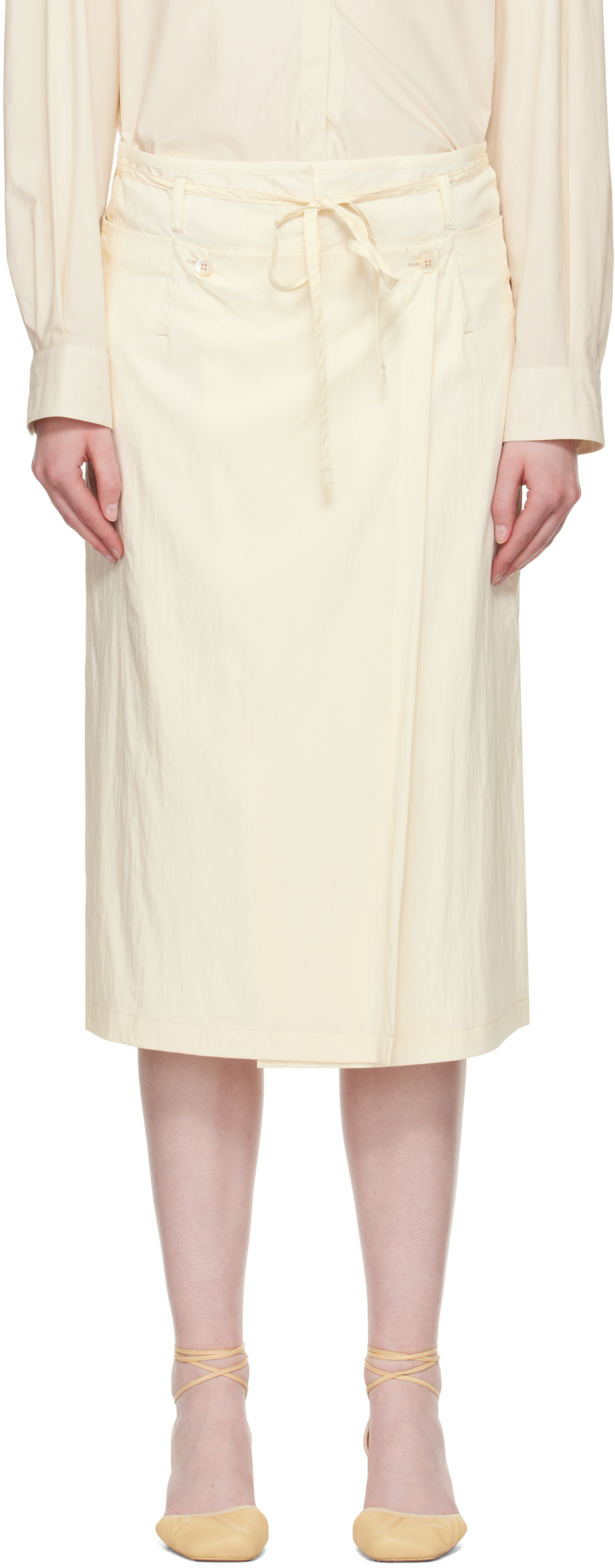 Shop Lemaire Off-white Convertible Midi Skirt