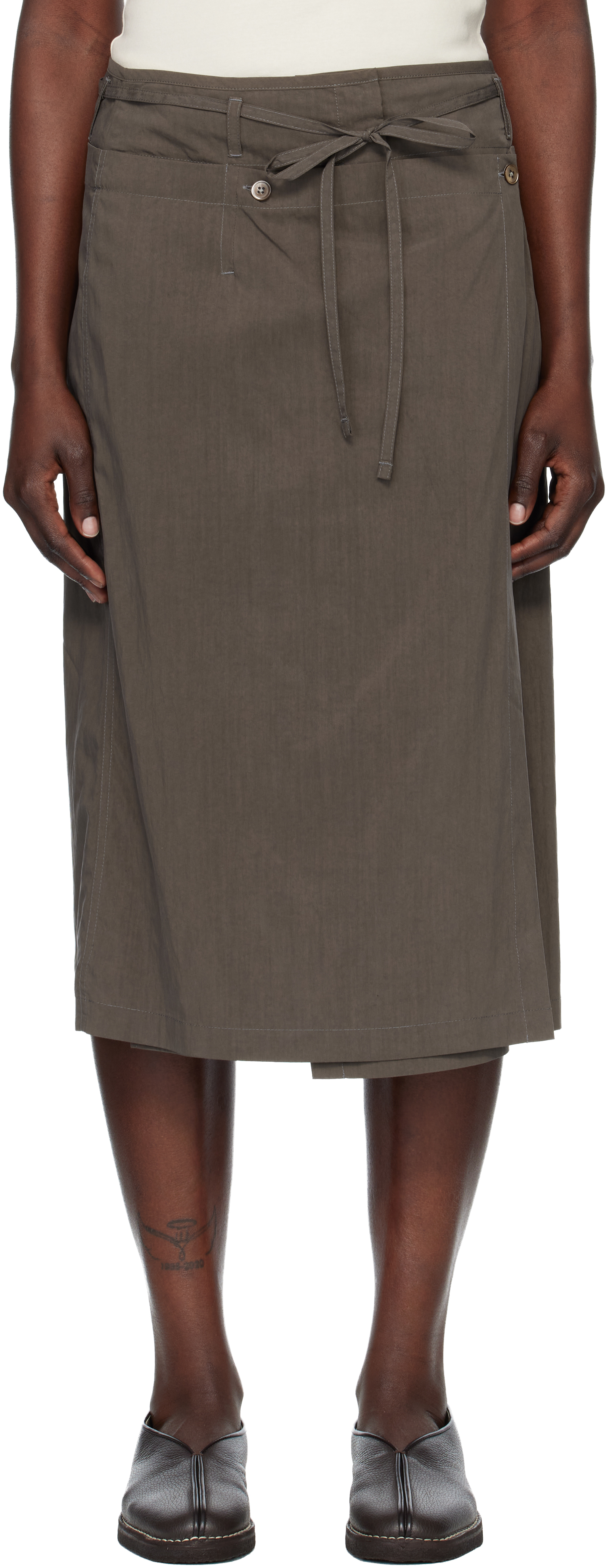 Lemaire Brown Convertible Midi Skirt In Gray