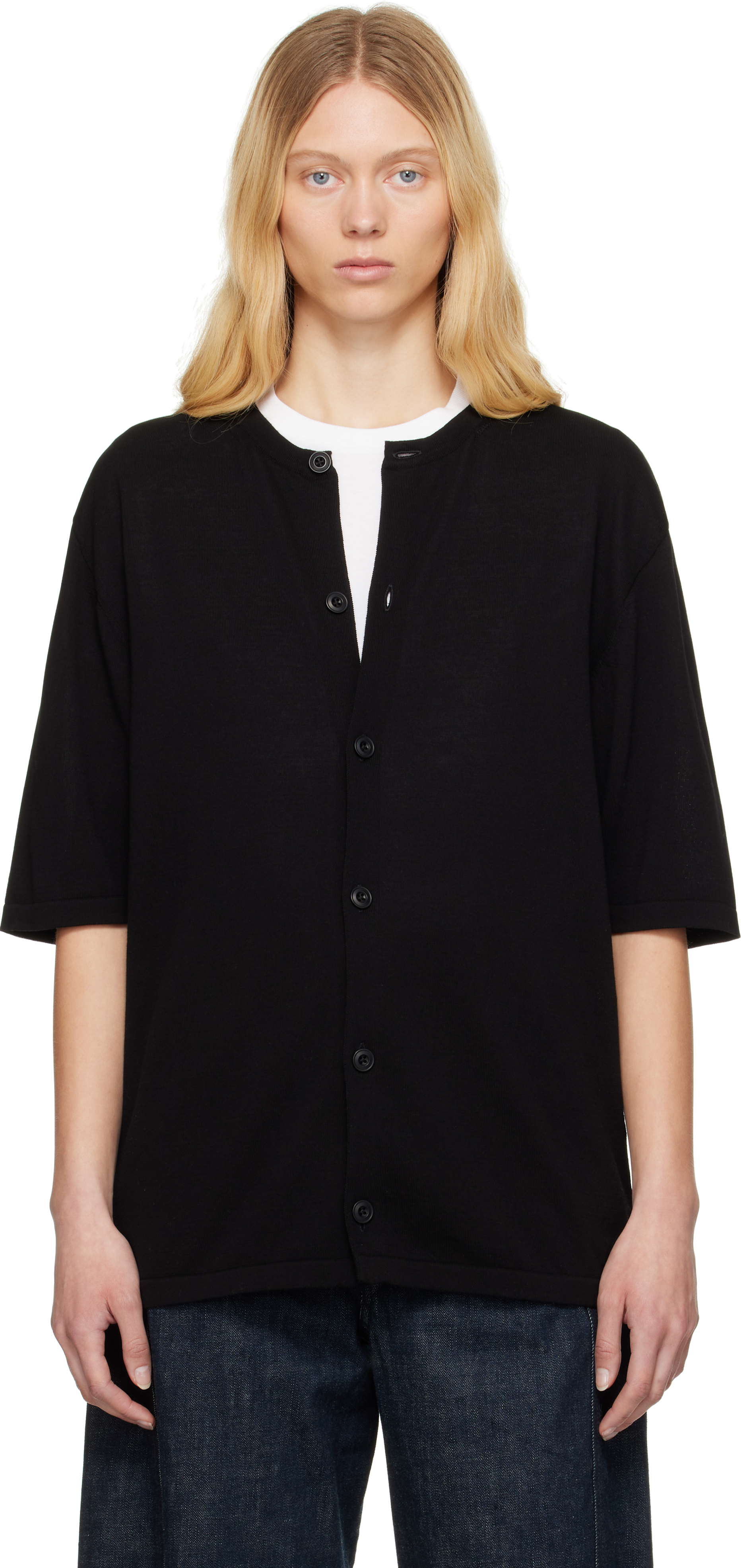 Lemaire Black Short Sleeve Overshirt In Black