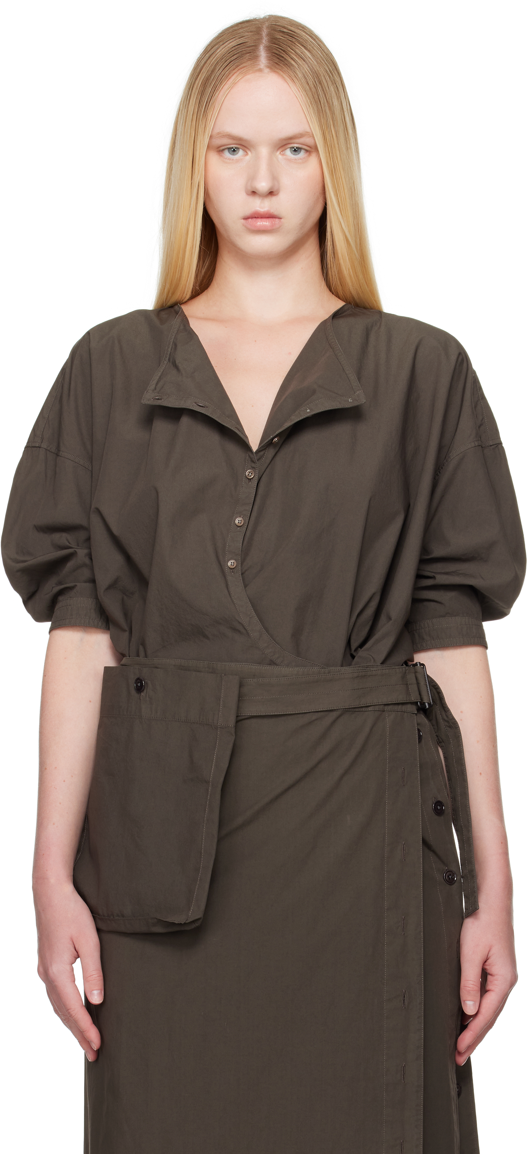 Brown Short Sleeve Twisted Shirt