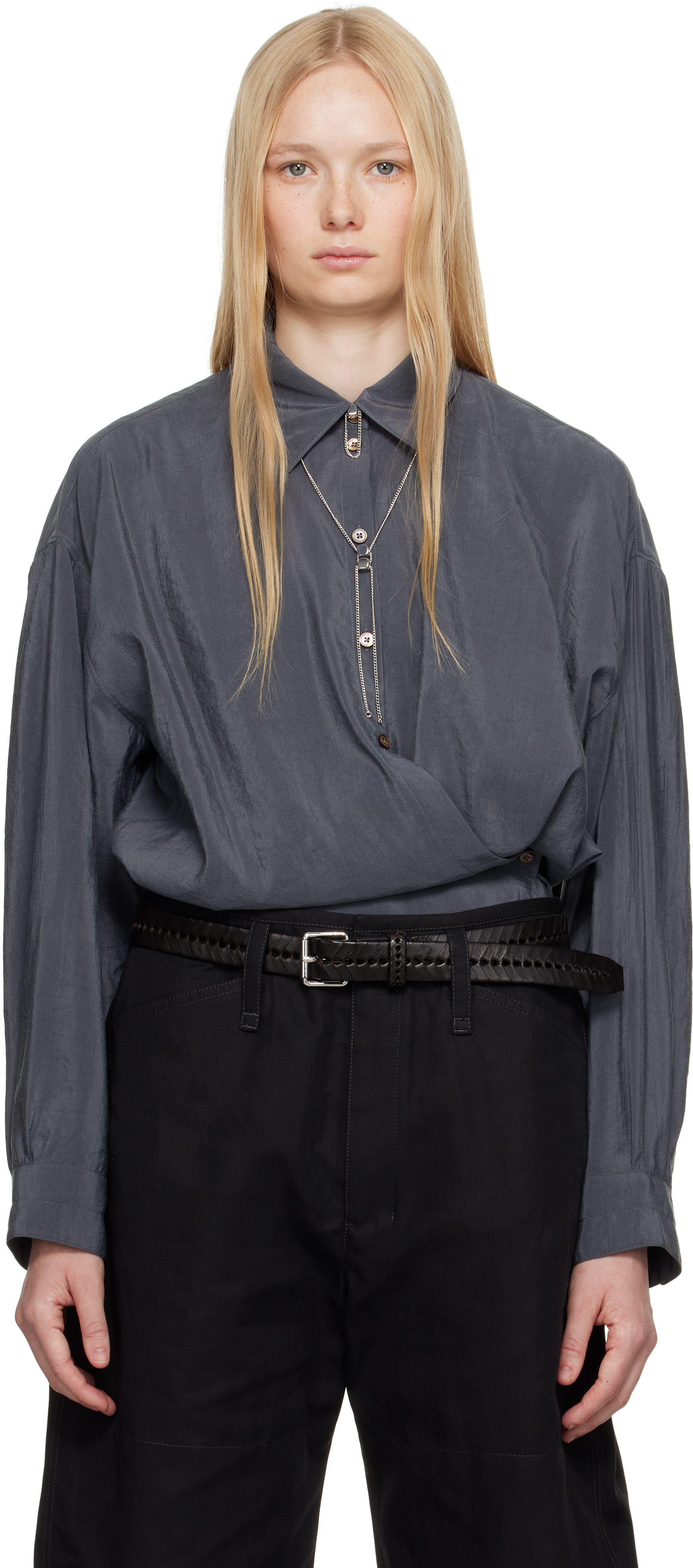 LEMAIRE: Gray Straight Collar Twisted Shirt | SSENSE