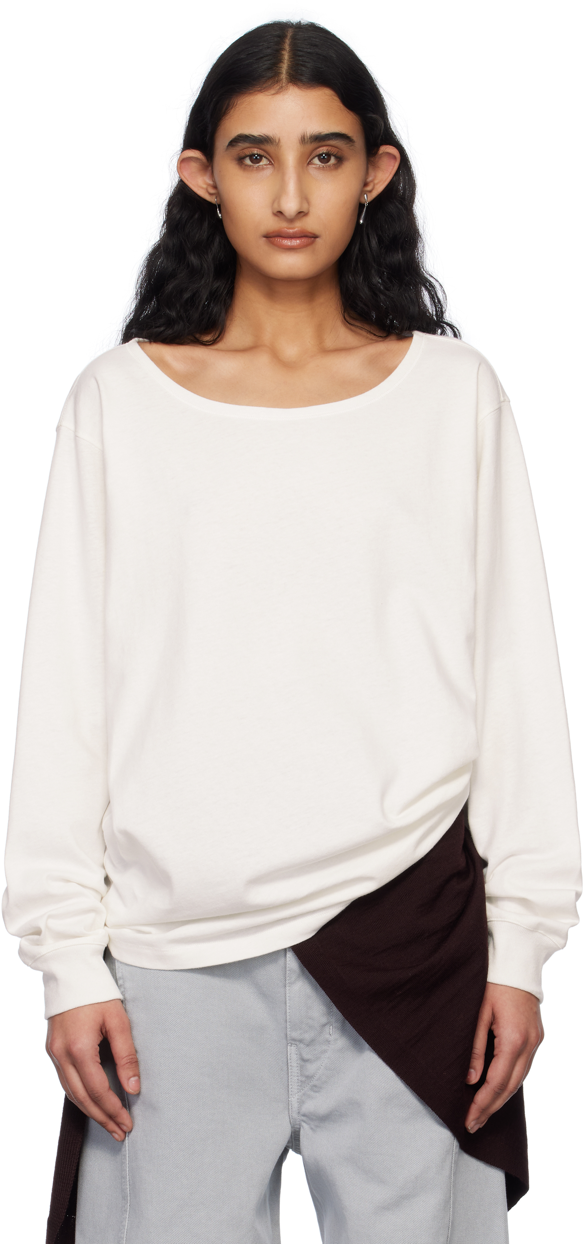 【関税込み】LEMAIRE オフホワイト ワイドネック Tシャツ LEMAIRE: オフホワイト ワイドネック Tシャツ | SSENSE 日本