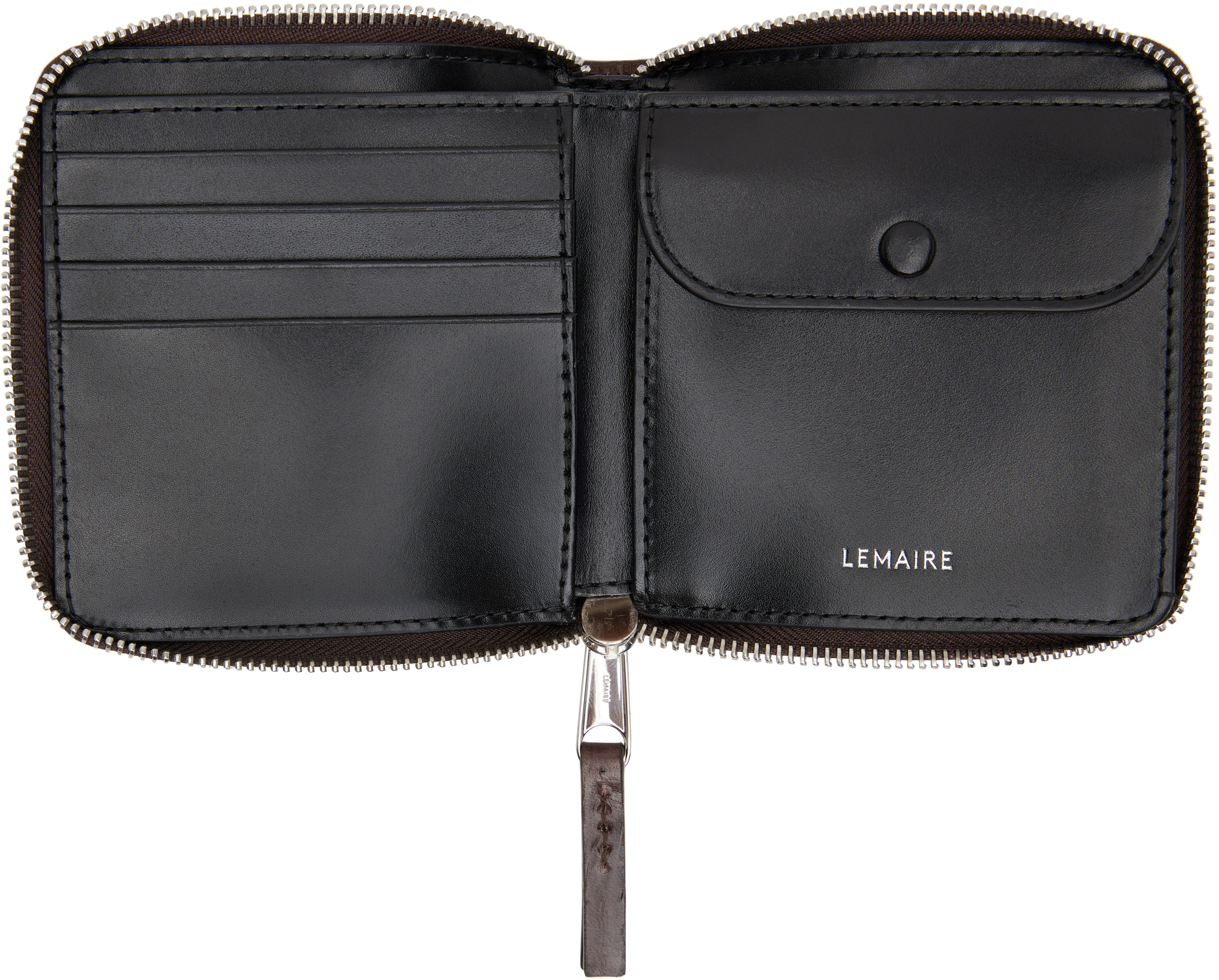 Lemaire Burgundy Patina Zip Compact Bi Fold Wallet In Br512 Ristretto
