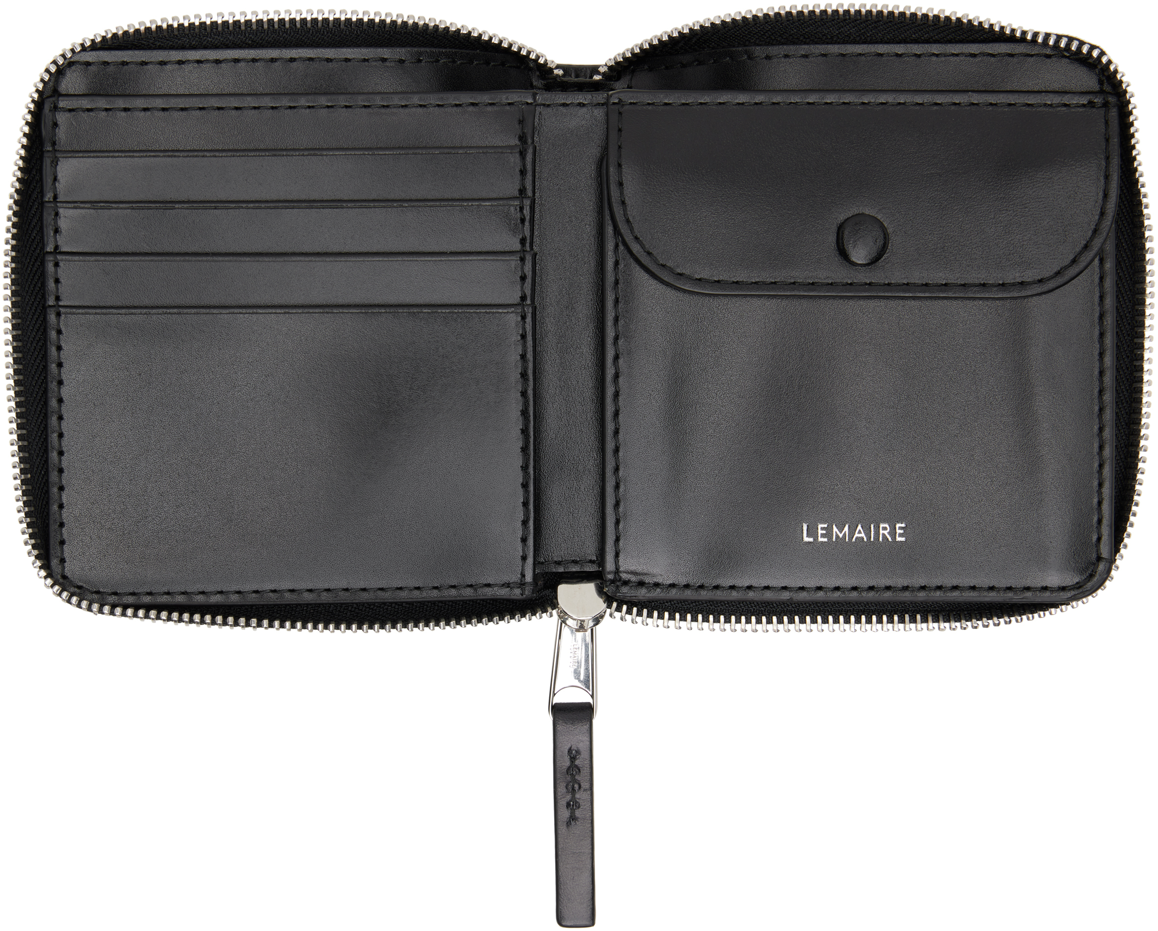 Lemaire Black Patina Zip Compact Bi Fold Wallet In Bk999 Black