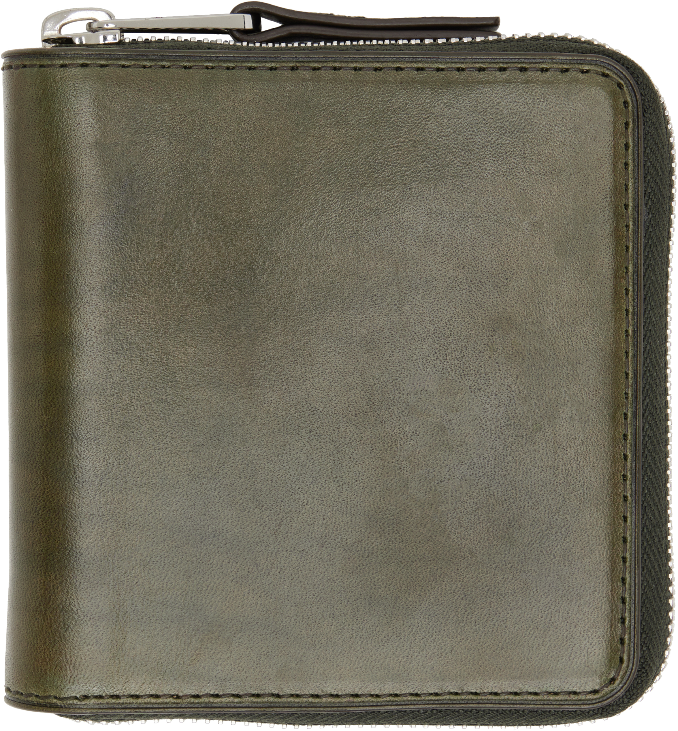 LEMAIRE: Green Patina Zip Compact Bi Fold Wallet | SSENSE