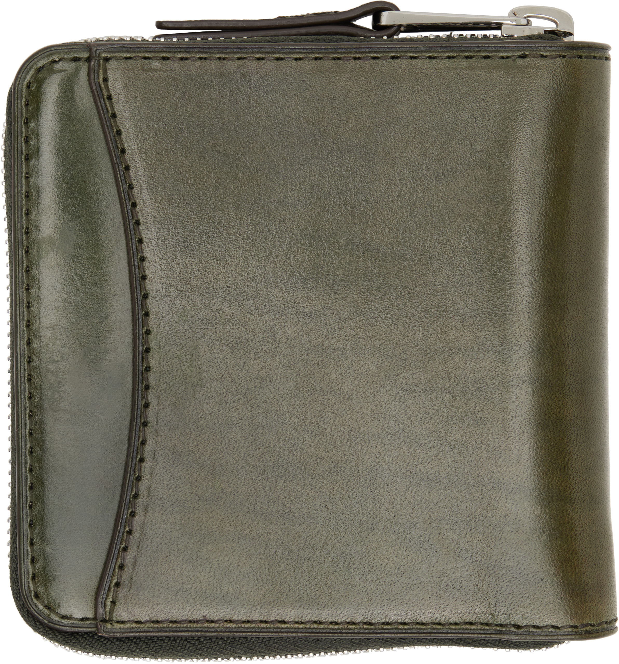Lemaire Green Patina Zip Compact Bi Fold Wallet In Gr688 Peat Green
