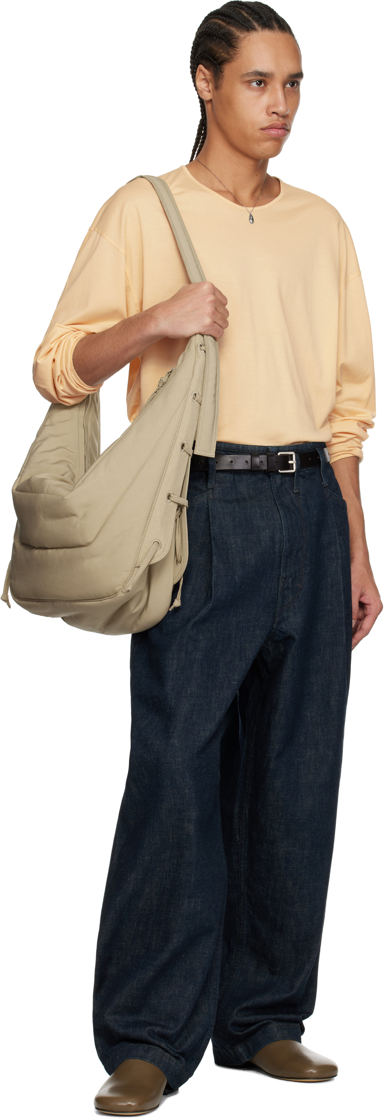 Lemaire Beige Large Soft Game Bag In Bg001 Linen