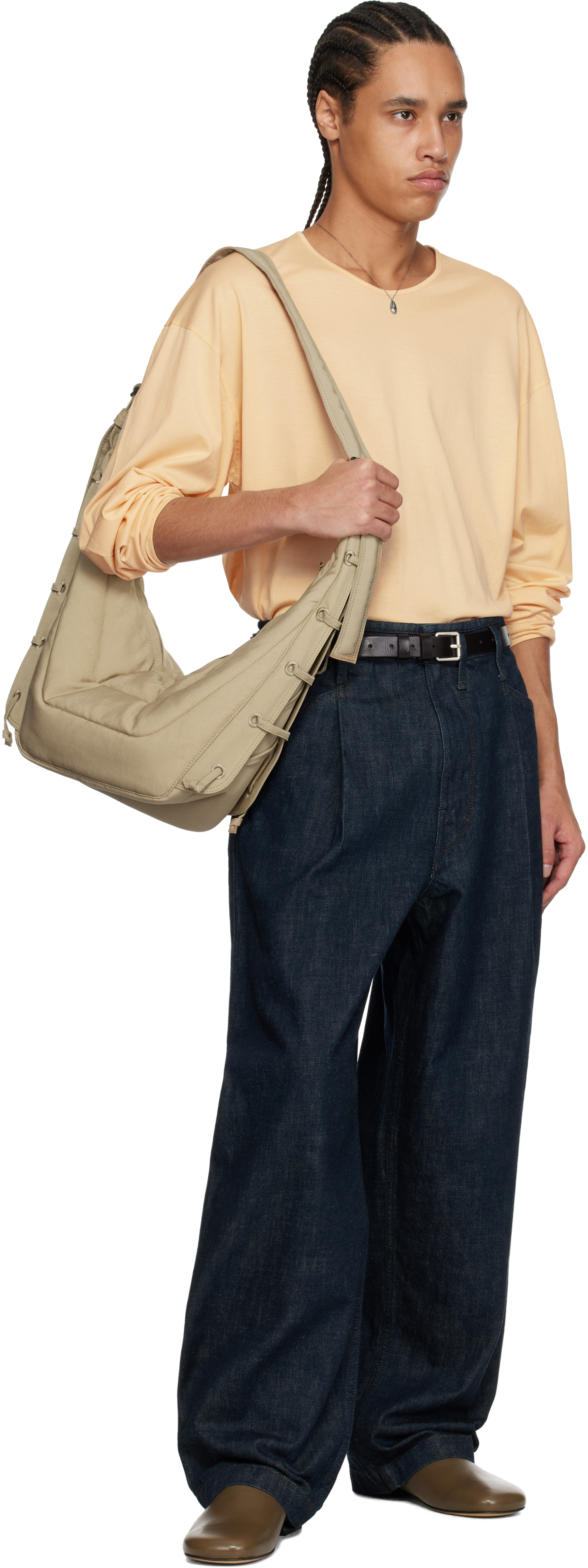 Lemaire Beige Medium Soft Game Bag In Bg001 Linen