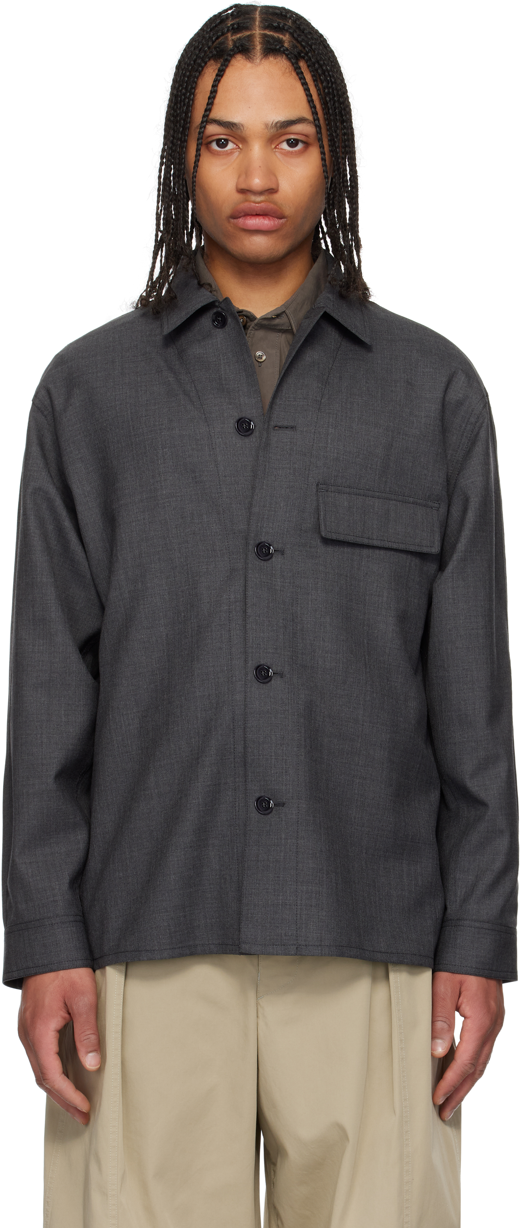 Gray Light Tailored Overshirt by LEMAIRE on Sale