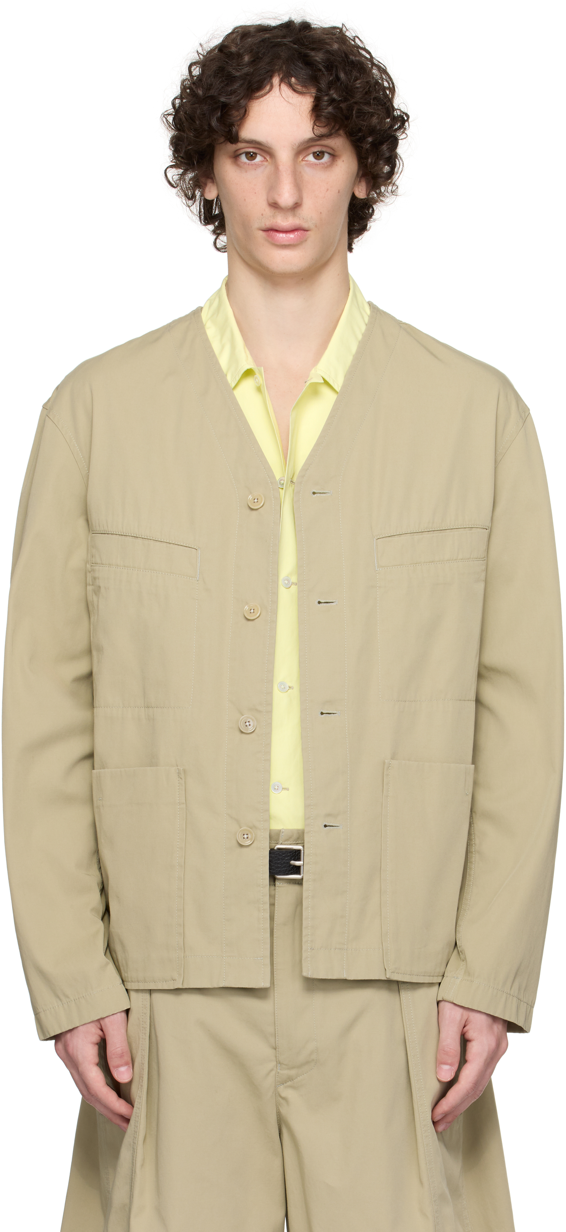 Khaki Collarless Overshirt