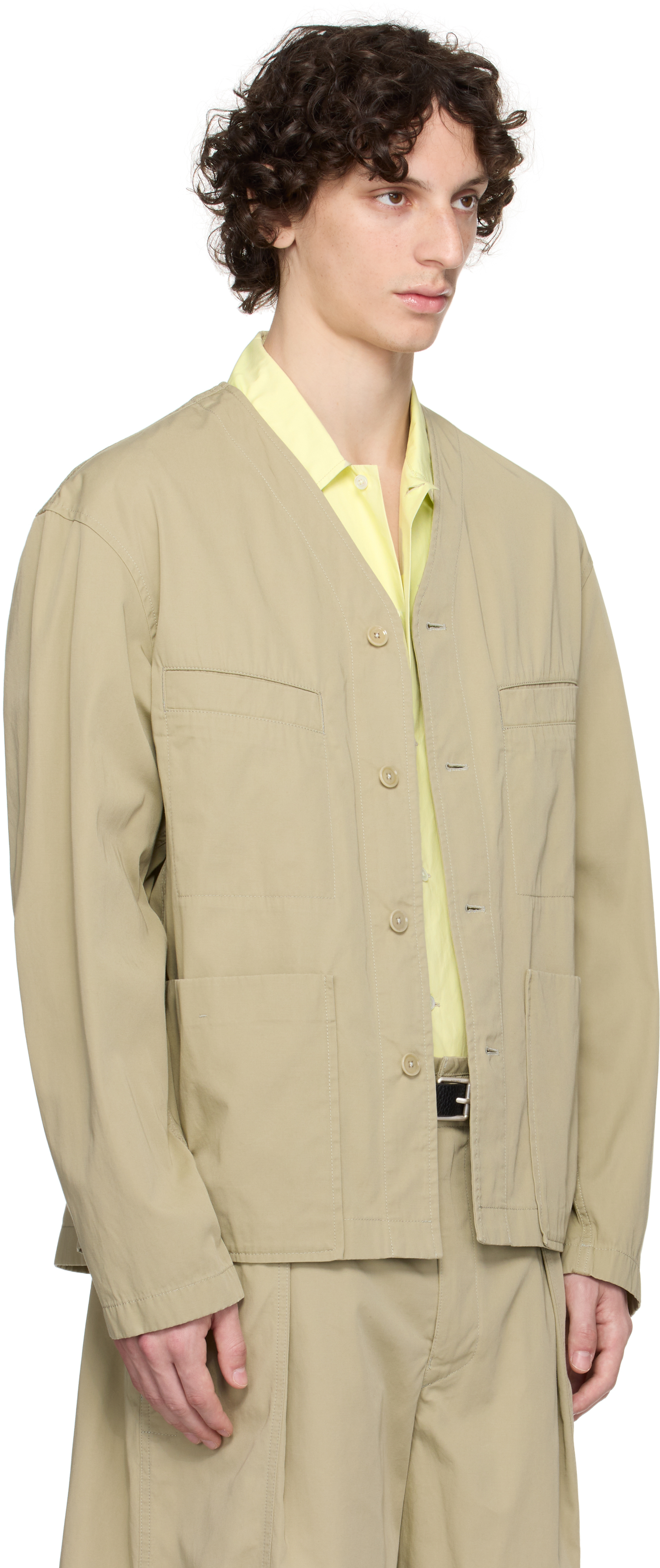 Lemaire Khaki Collarless Overshirt