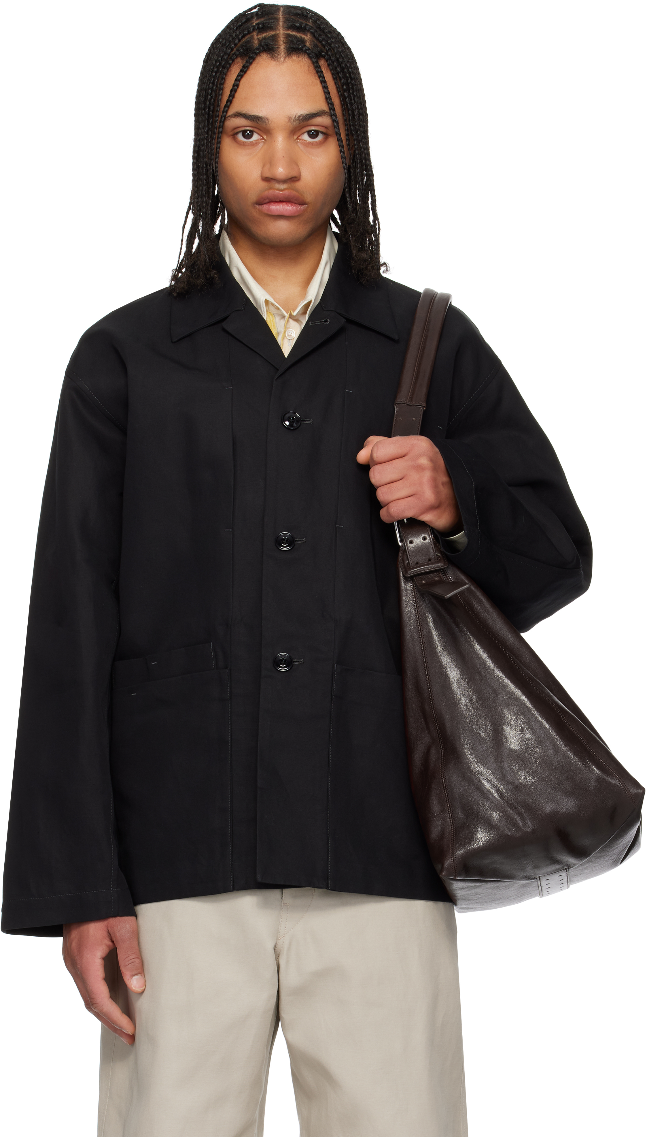 Lemaire 'collared Front Pockets Workwear Jacket' In Bk999 Black