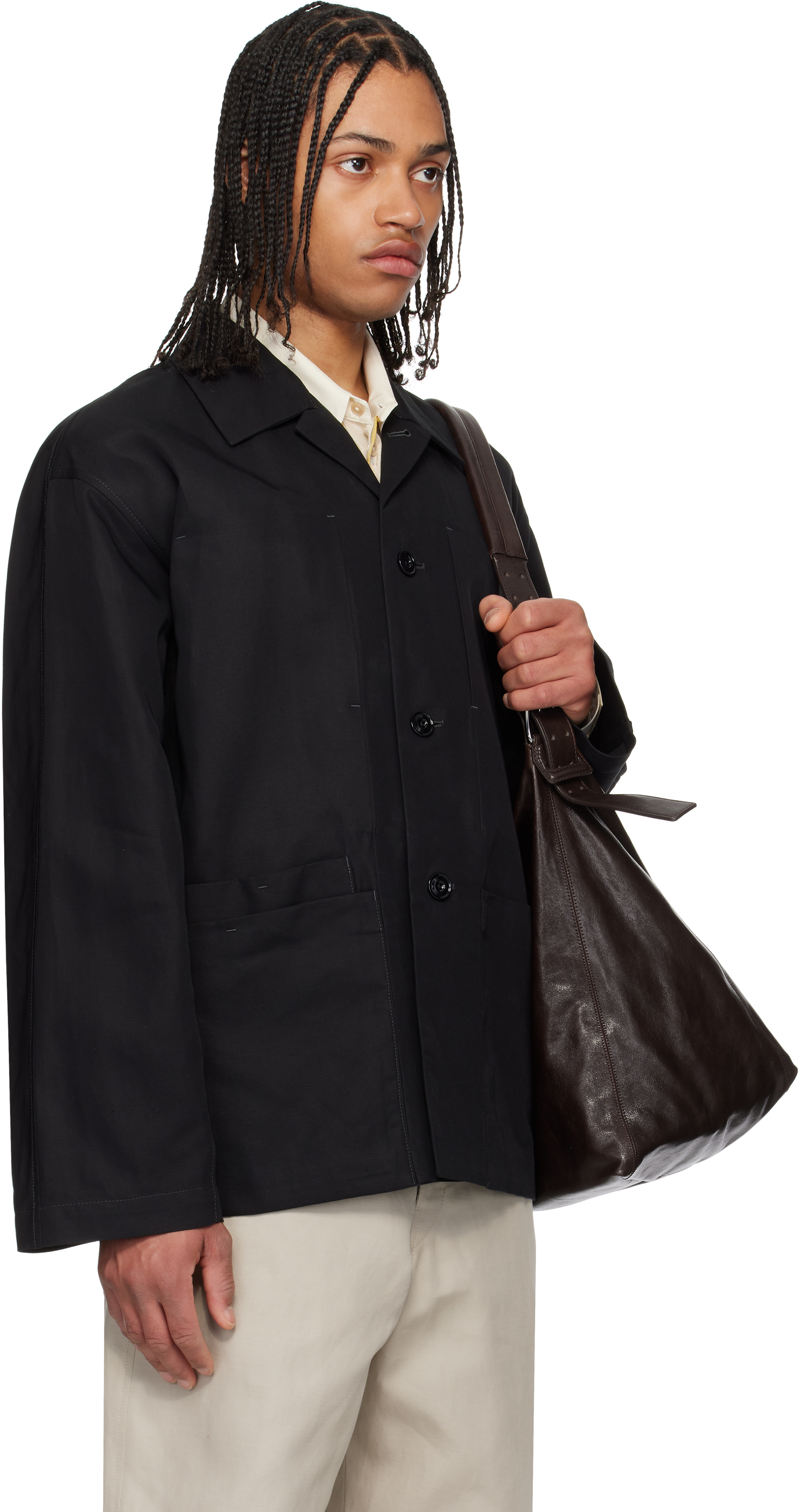 Lemaire 'collared Front Pockets Workwear Jacket' In Bk999 Black