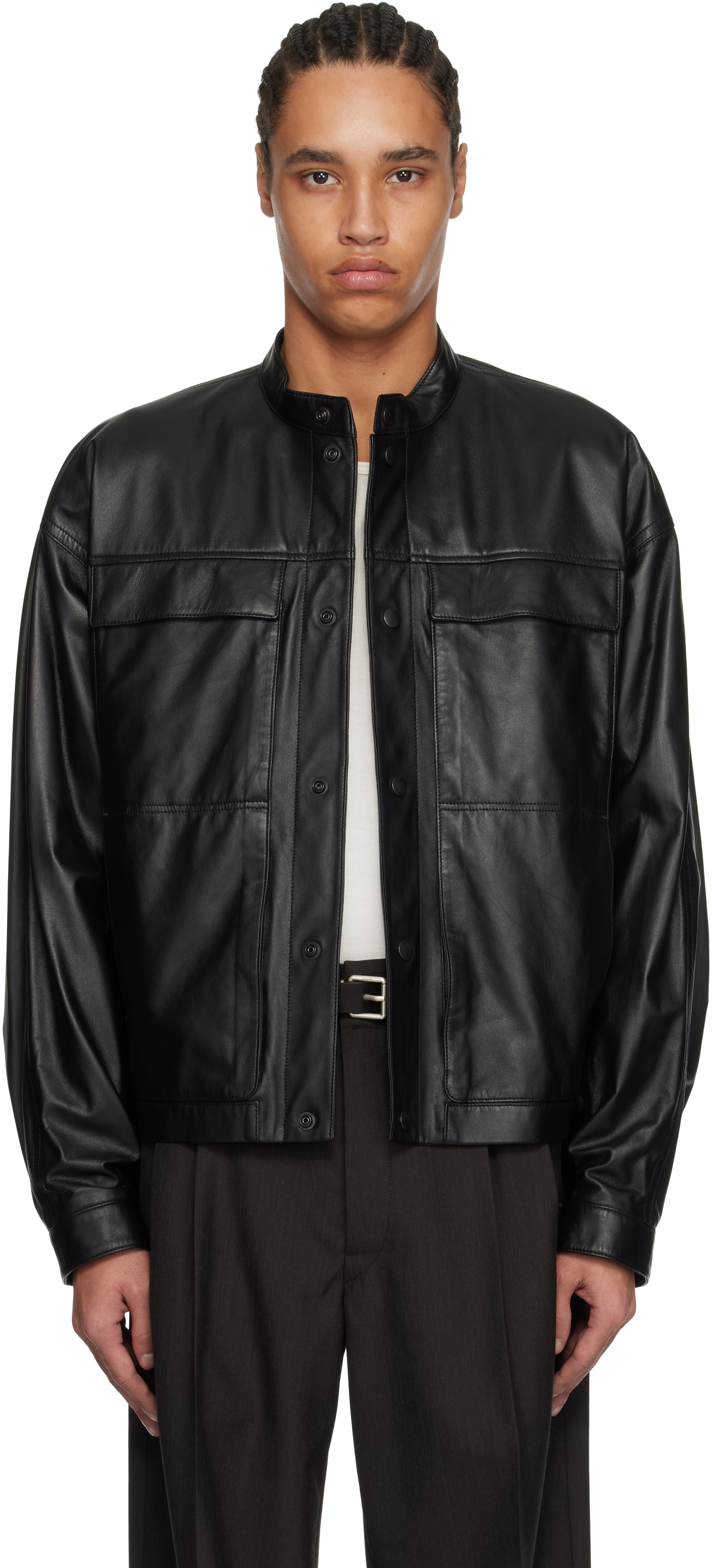 LEMAIRE: Black Soft Boxy Leather Jacket | SSENSE LEMAIRE: Black Soft Boxy Leather Jacket | SSENSE