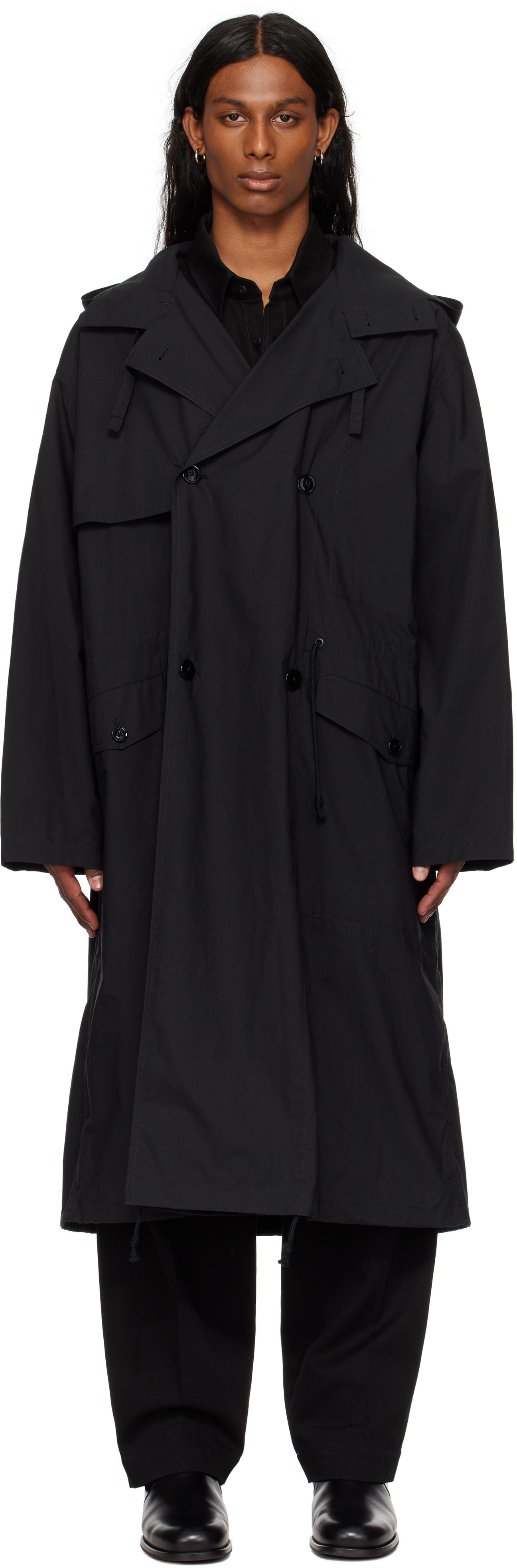 Black Light Hooded Trench Coat