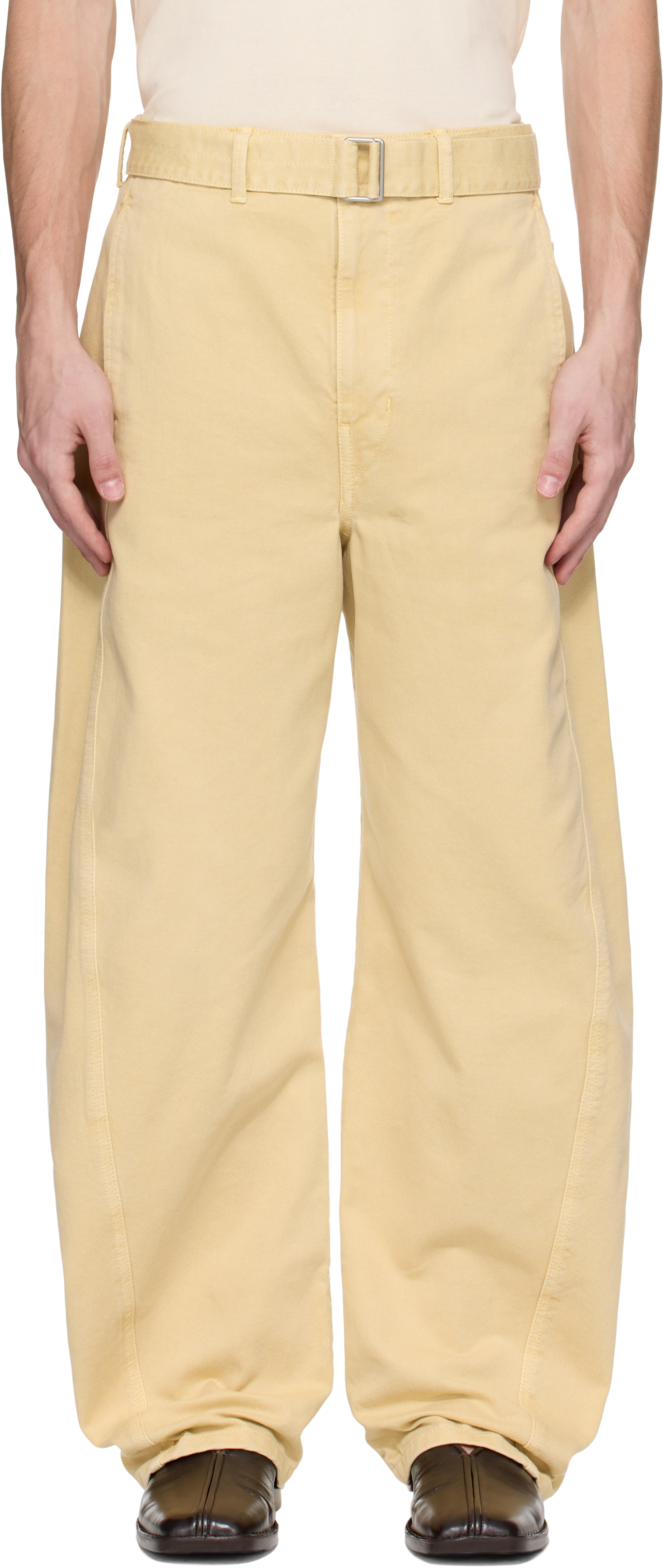 【LEMAIRE】TWISTED CHINO PANTS BEIGE 46 Lemaire - Twisted Belted Pants in Natural Beige – Stoy