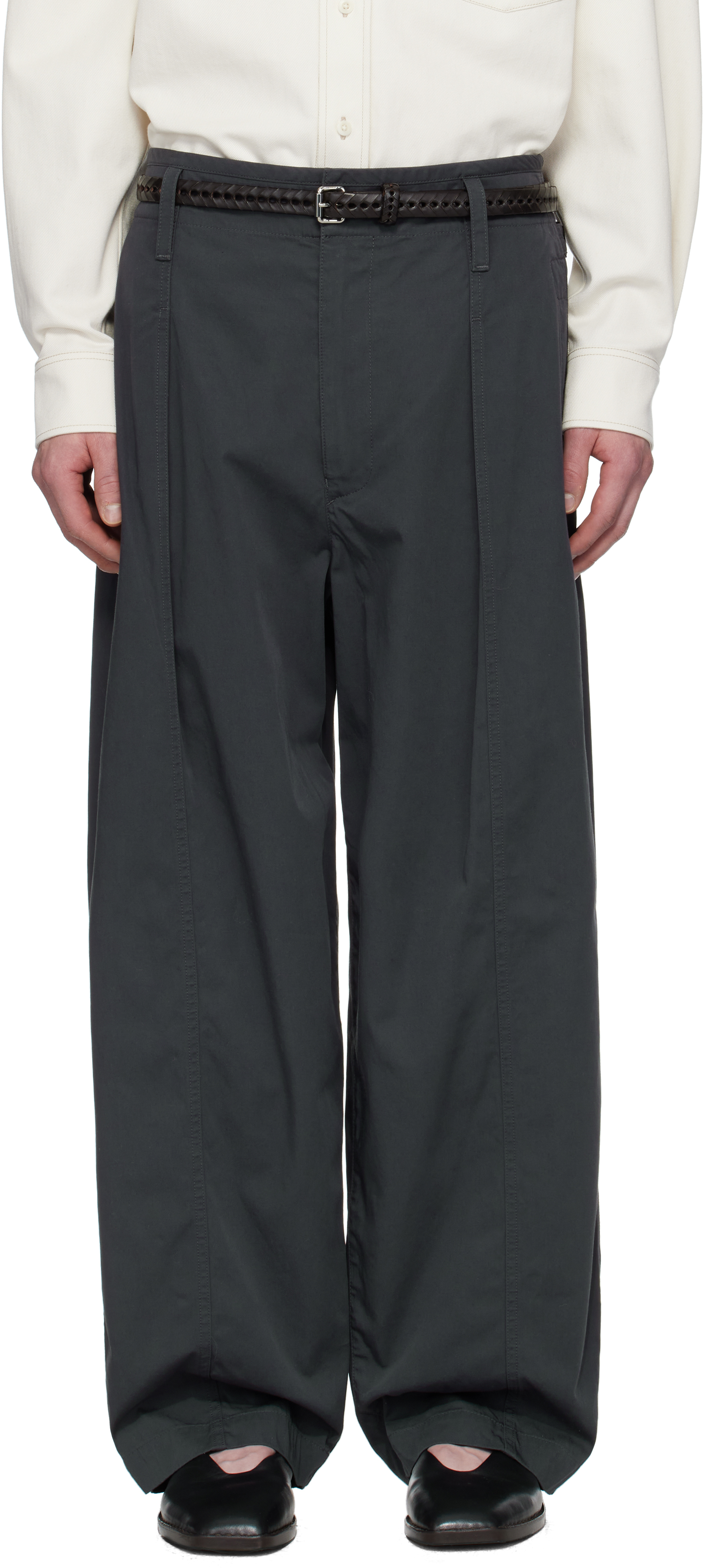 LEMAIRE: Gray Maxi Pleated Trousers | SSENSE