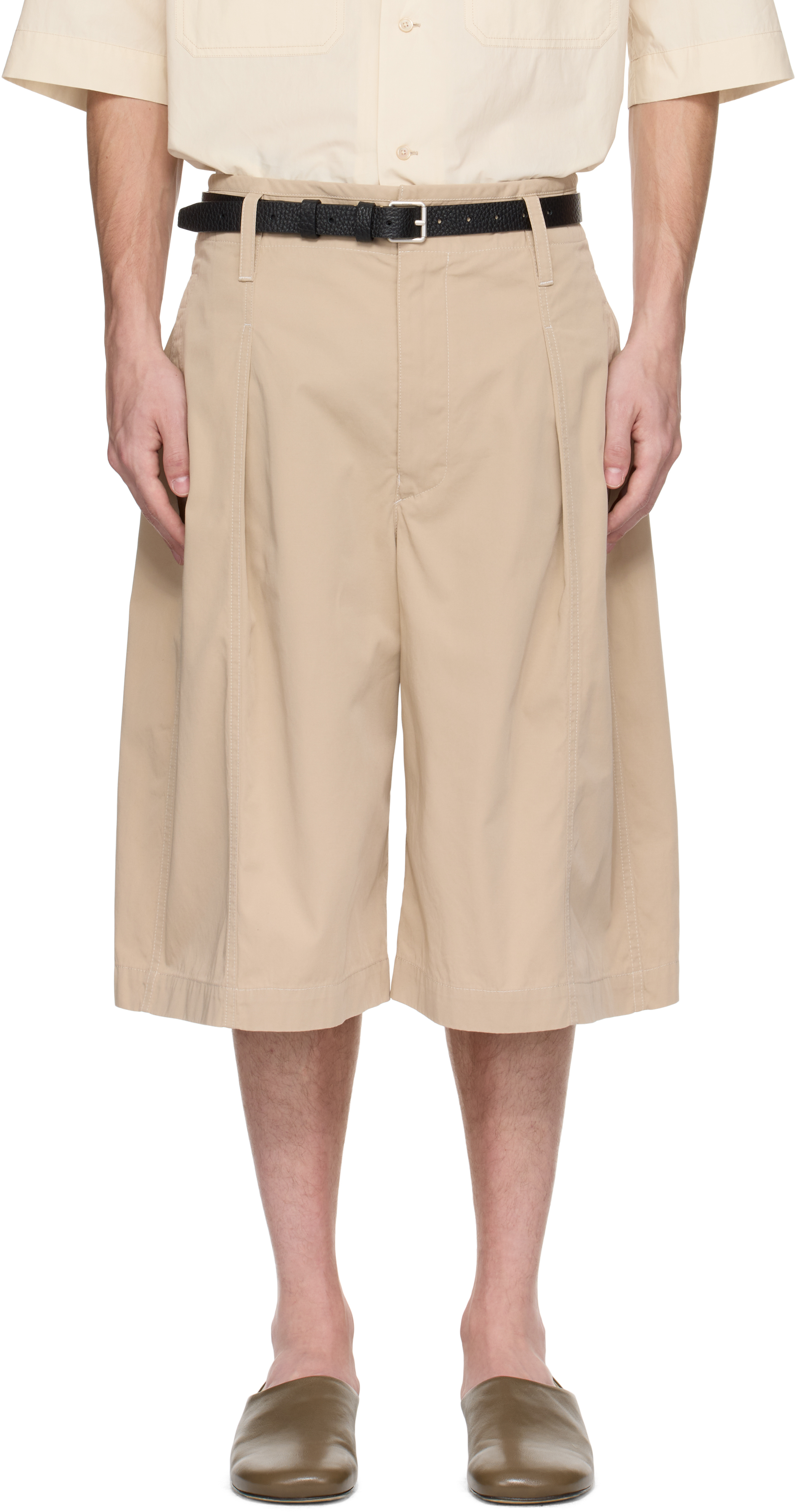 Khaki Maxi Pleated Bermuda Shorts