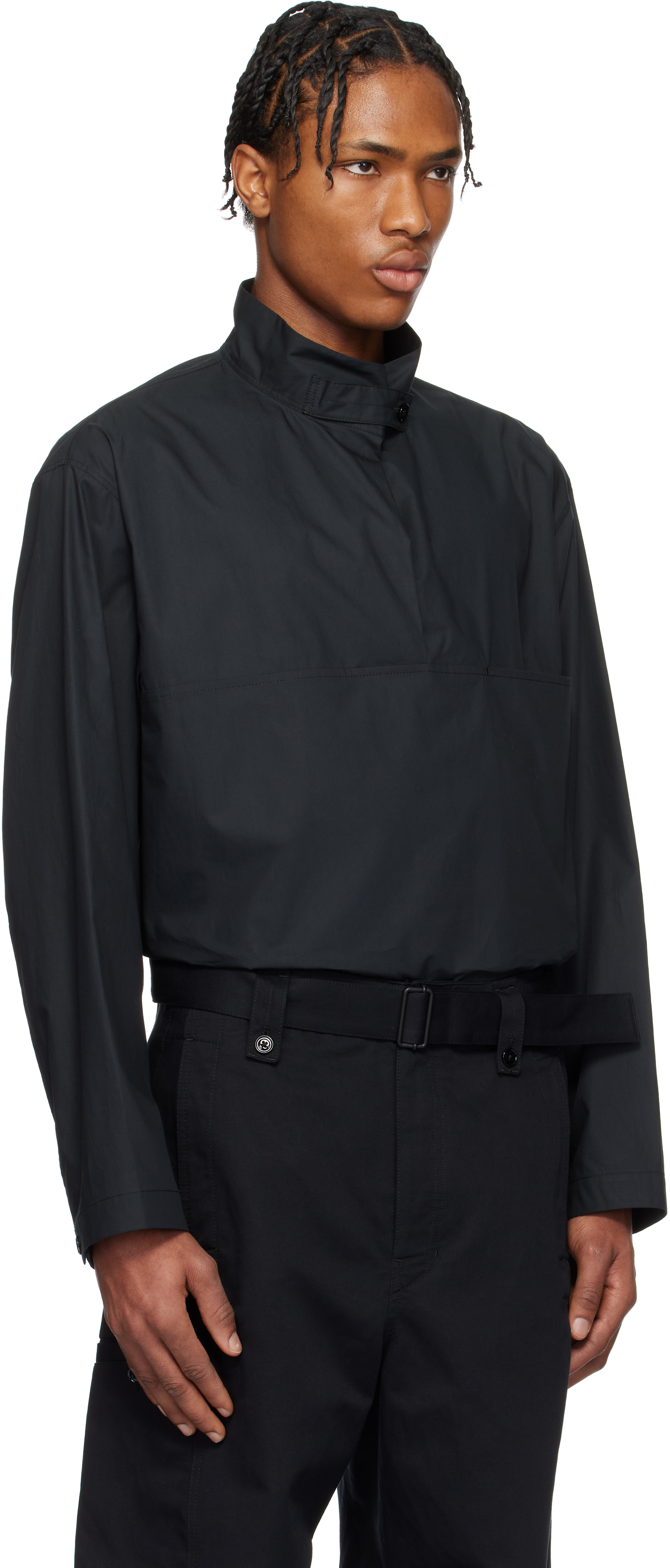 Lemaire Black Vareuse Shirt In Bk995 Jet Black