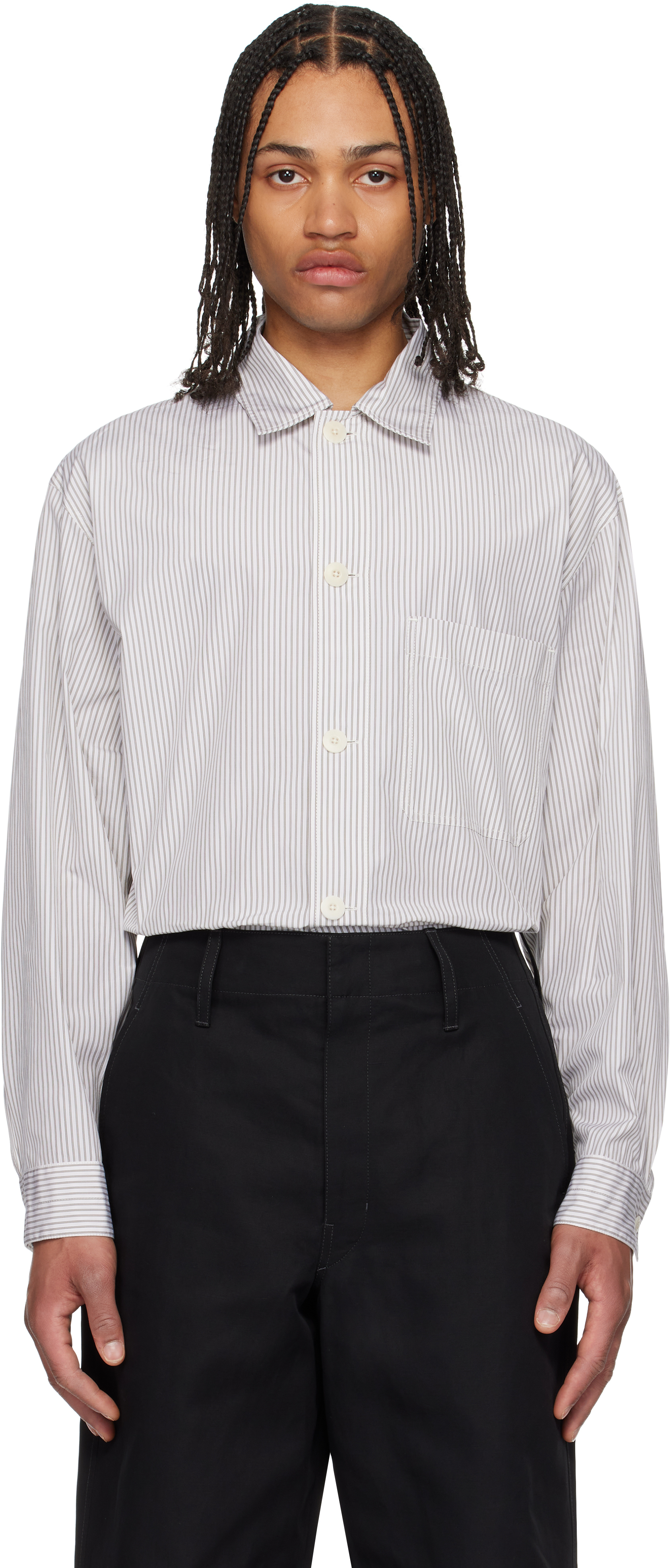 Pyjama pinstripe cotton poplin shirt in white - Lemaire
