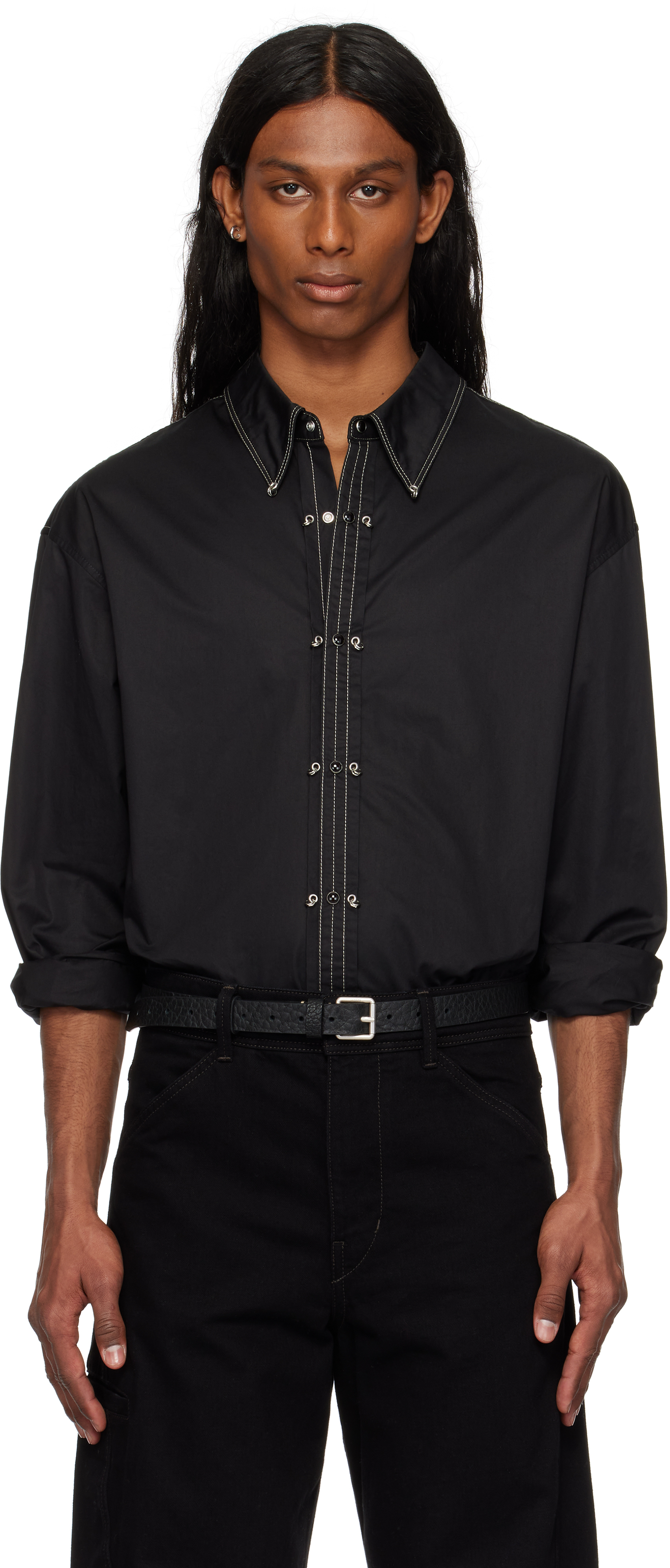 Black Embellished Metal Shirt
