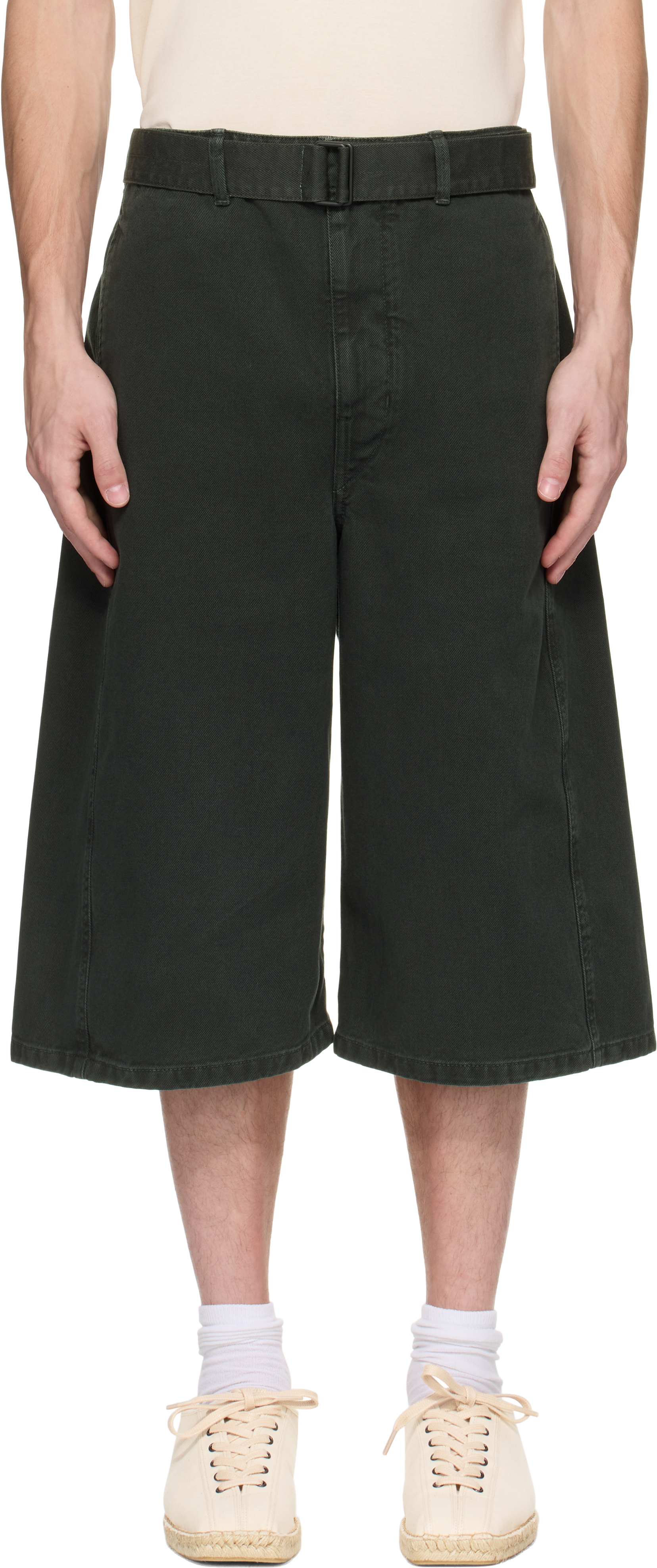 Gray Twisted Denim Shorts by LEMAIRE on Sale