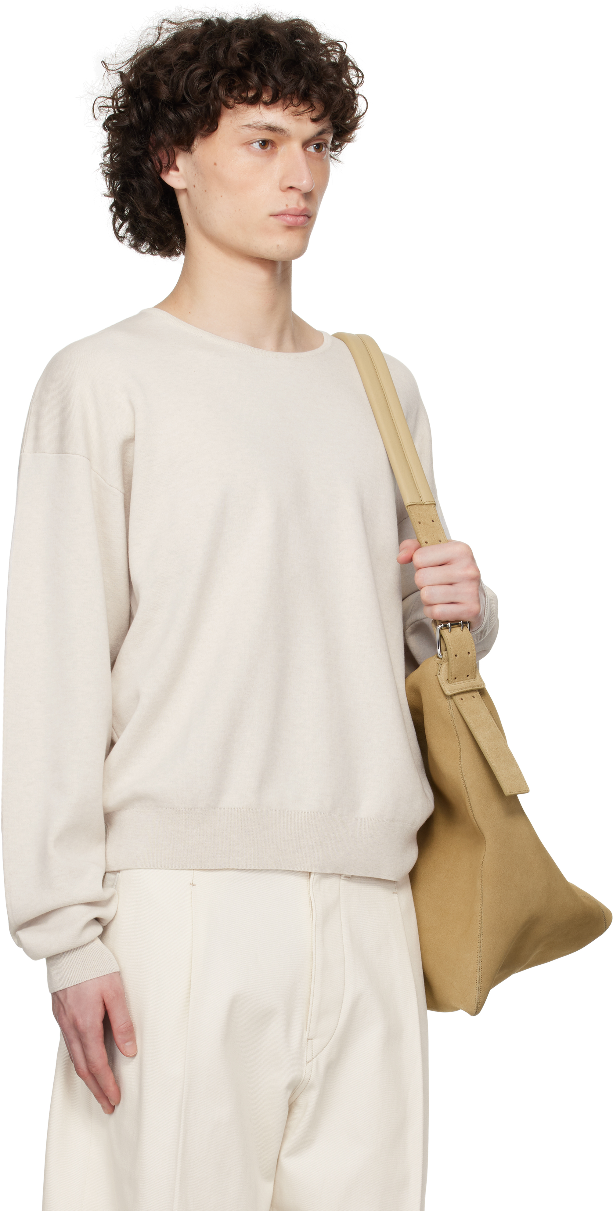 Lemaire Off-white Rib Long Sleeve Shirt In Bg266 Stone Beige Me