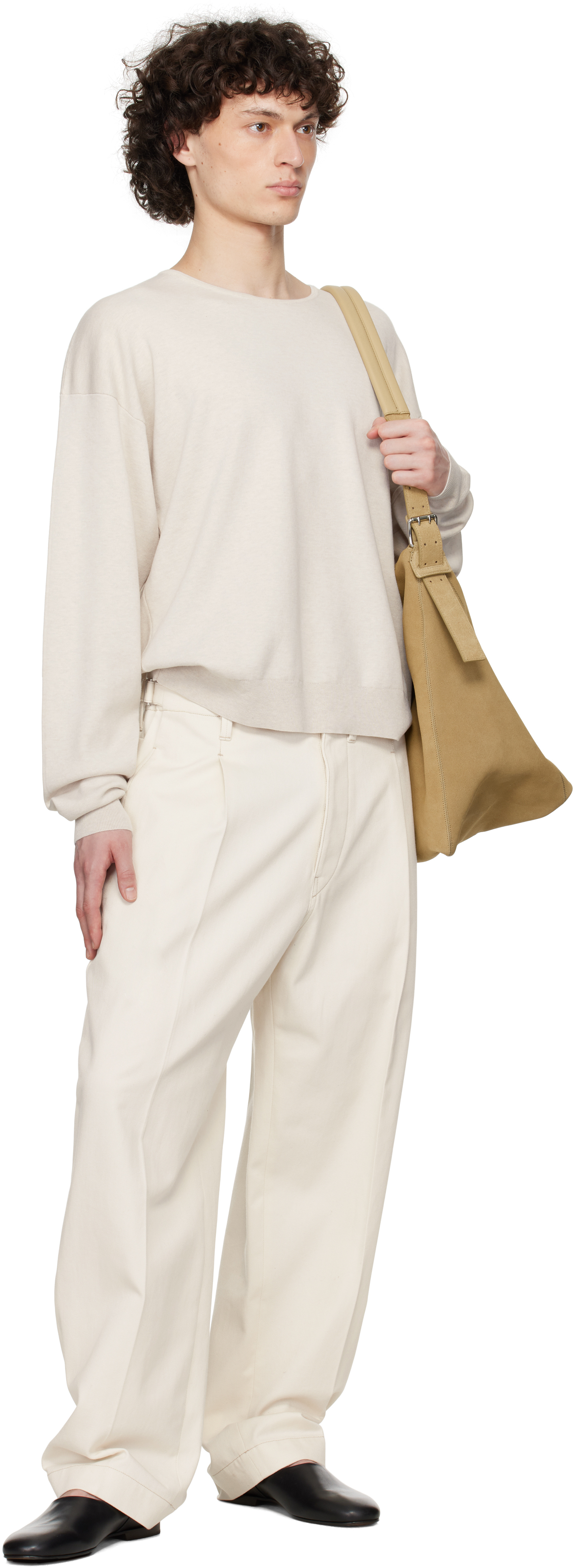 Lemaire Off-white Rib Long Sleeve Shirt In Bg266 Stone Beige Me
