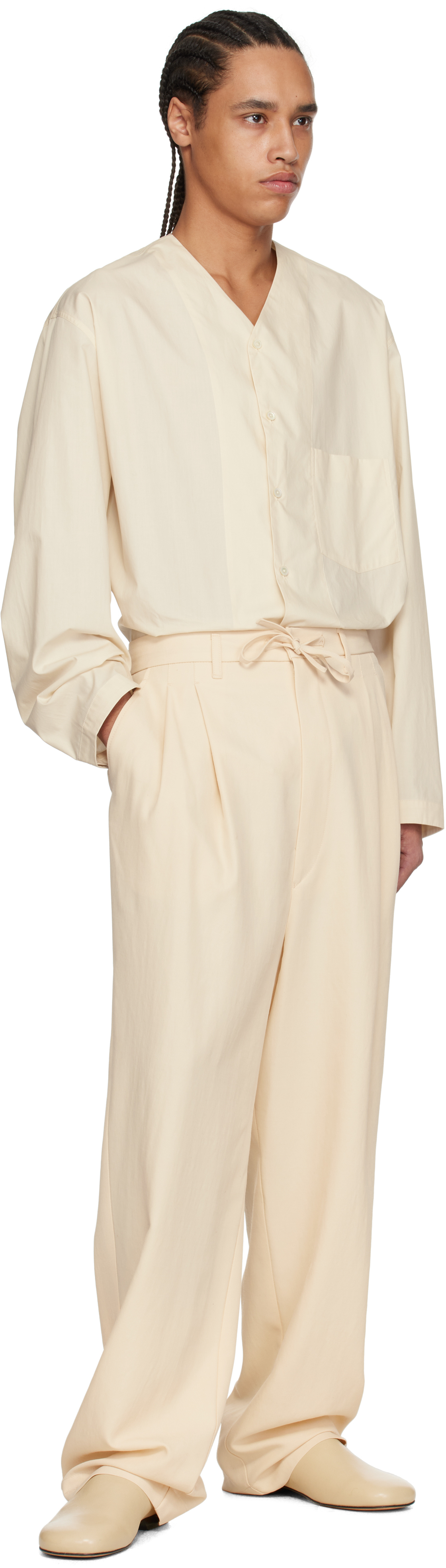Lemaire Off-white Leather Slippers In Bg219 Mist