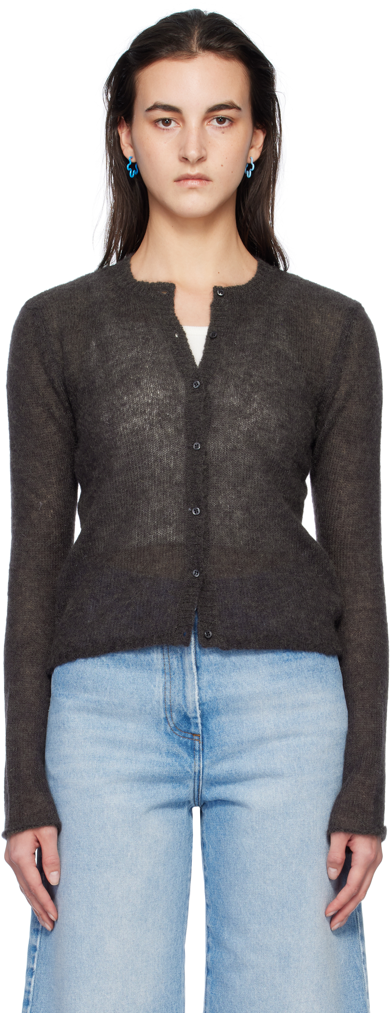 Gray Button Fine Champions Cardigan