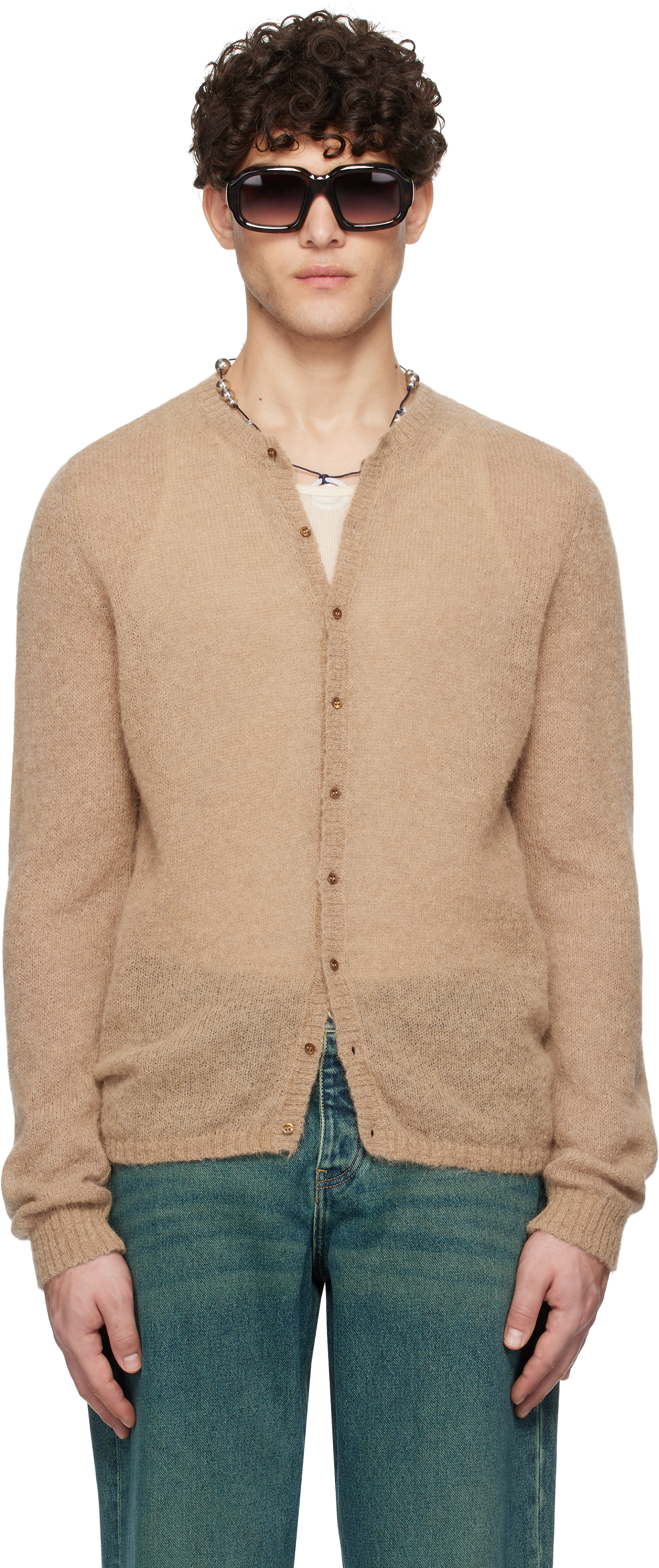 Tan Button Alone Cardigan