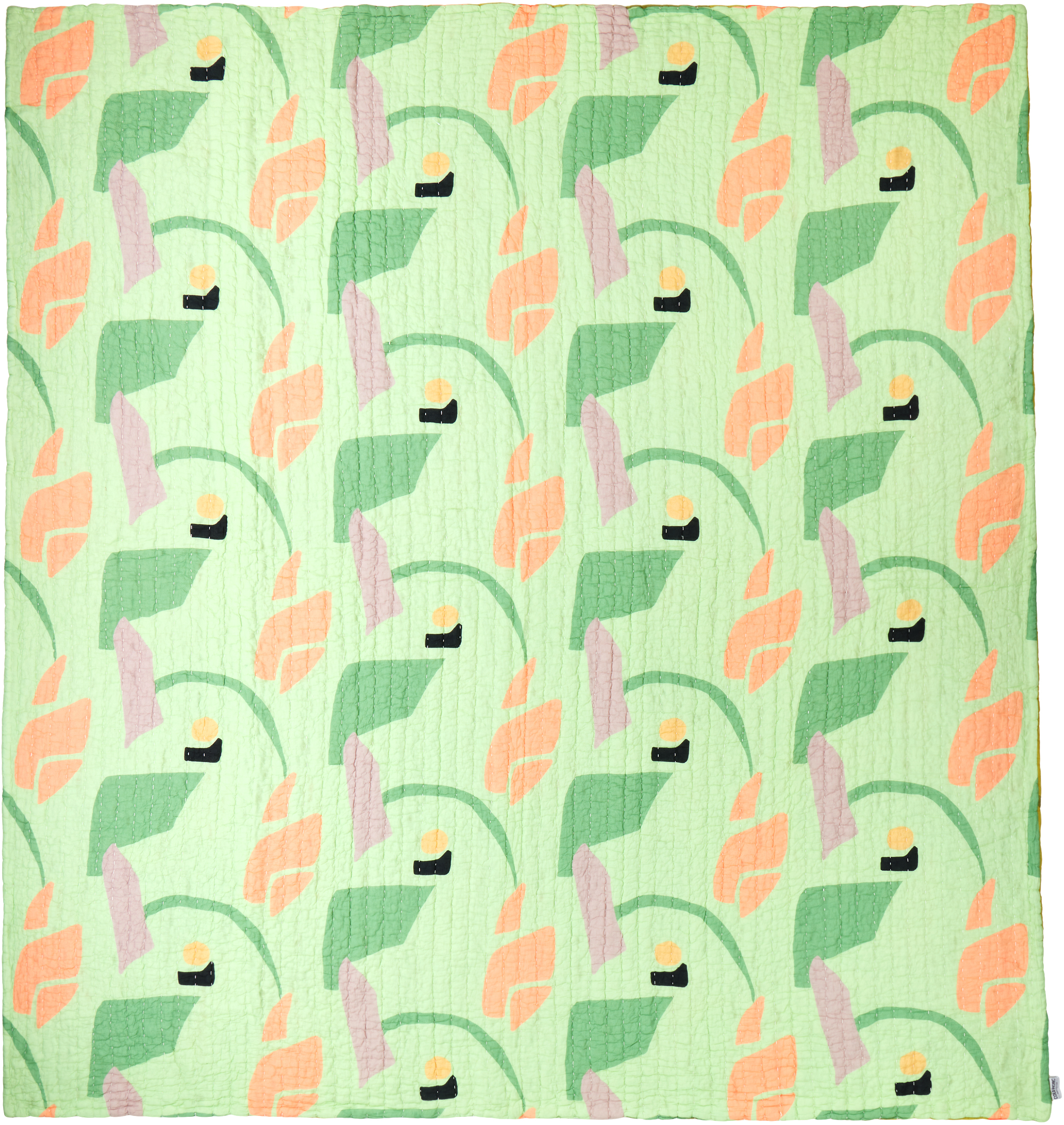 COLD PICNIC GREEN & KHAKI AVIARY EARLY SPRING LATE SUMMER QUEEN QUILT