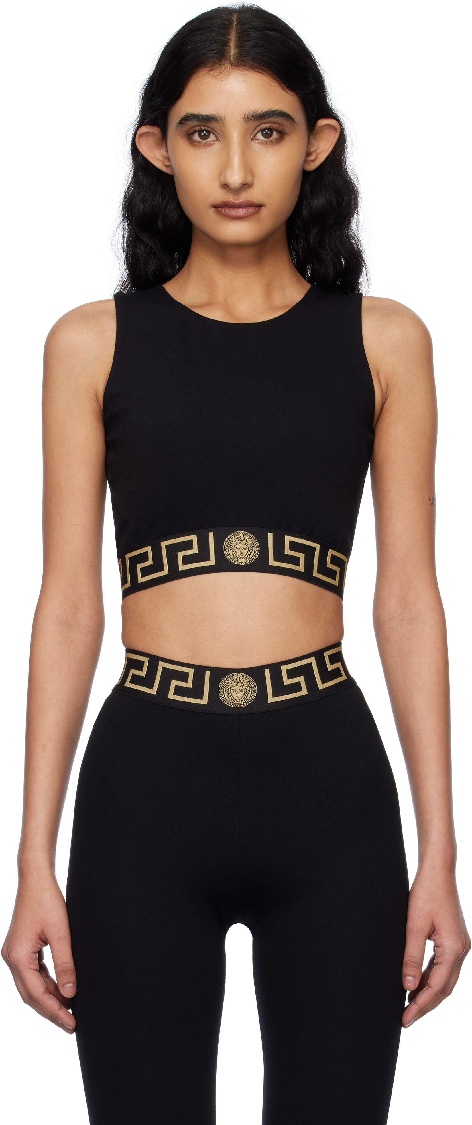 Versace Underwearのブラック グレカ ボーダー ジム スポーツ