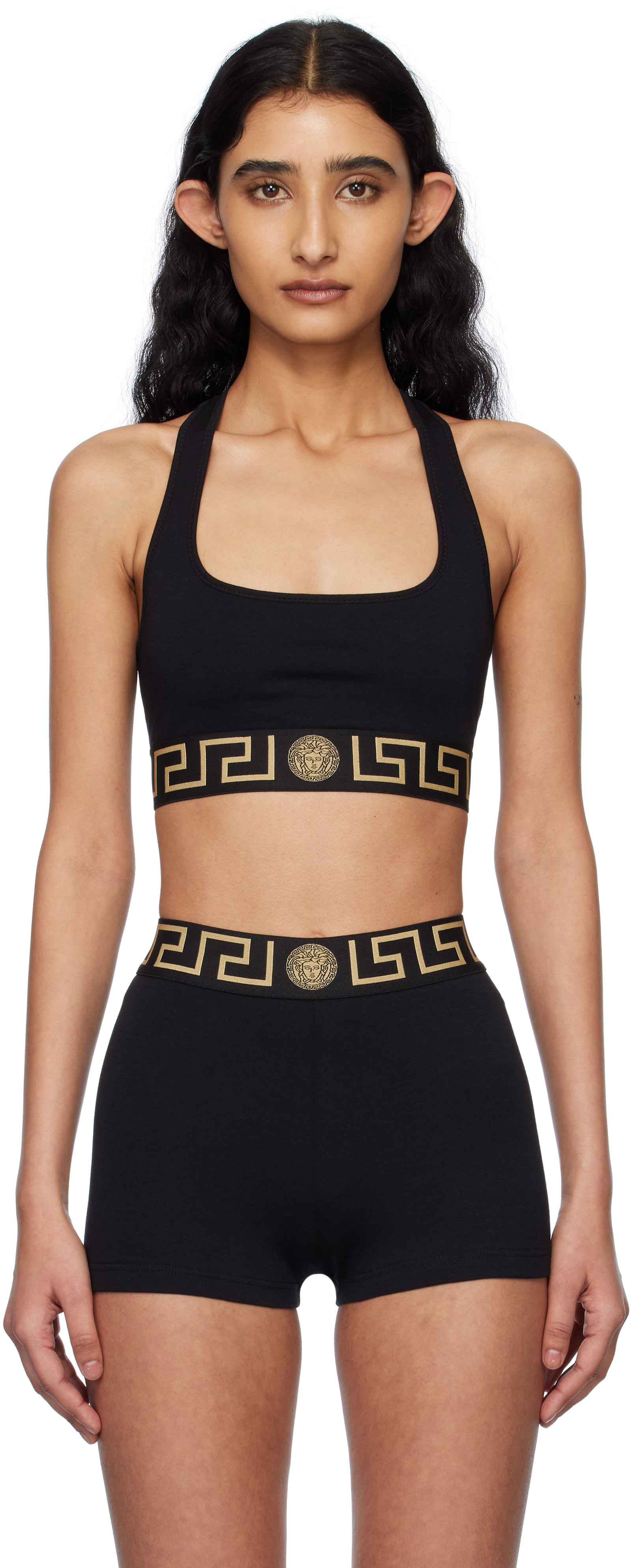 Versace Black Greca Border Scoop Bralette In A1008-black