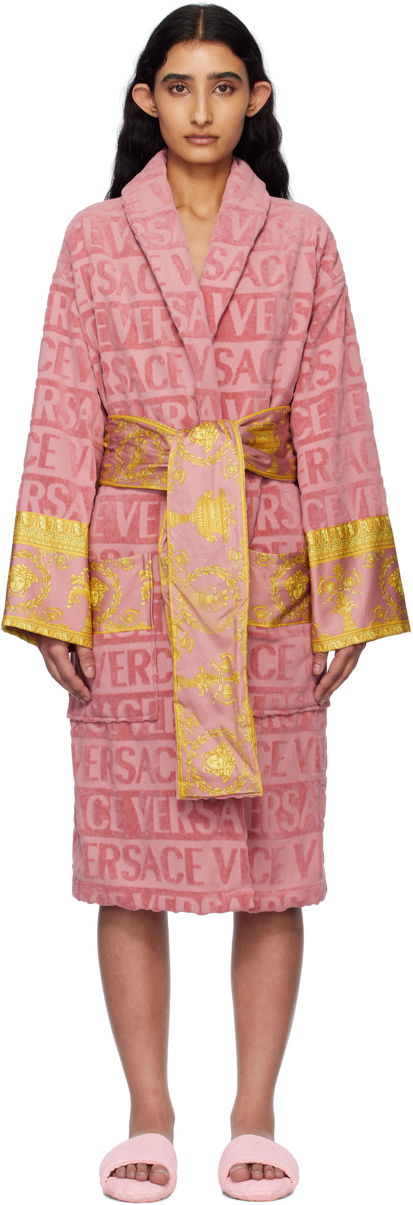 Pink 'I Heart Baroque' Bathrobe by Versace Underwear on Sale