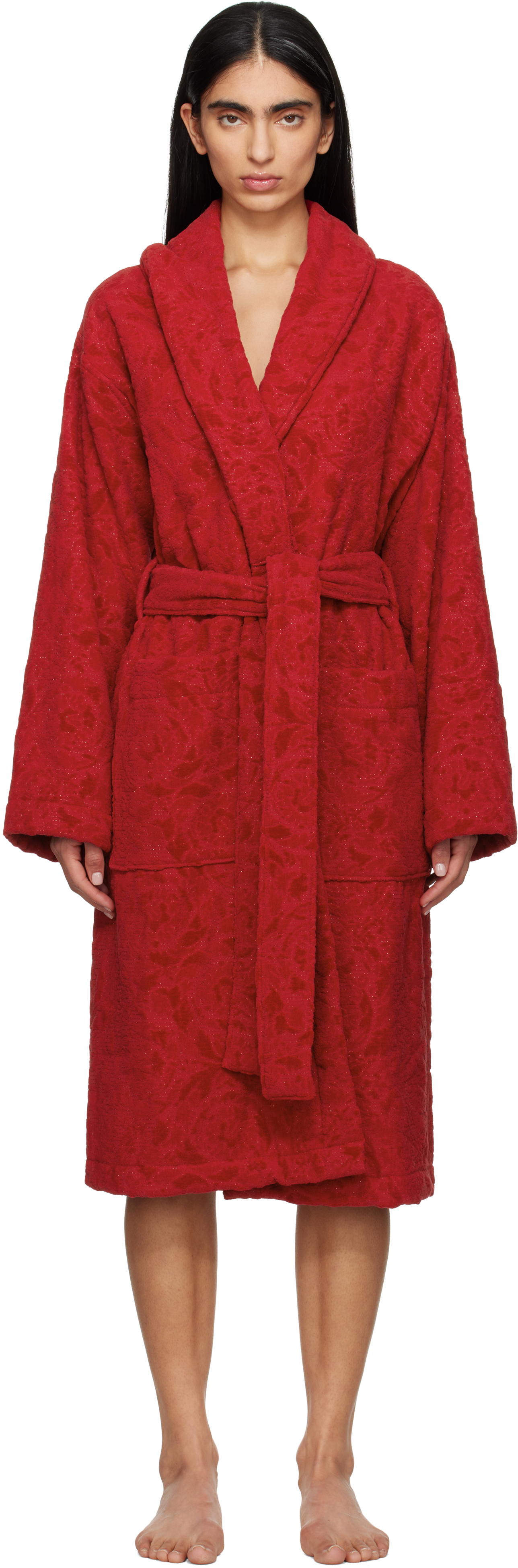 Versace Red Barocco Bathrobe In 1rb30-lipstick Red