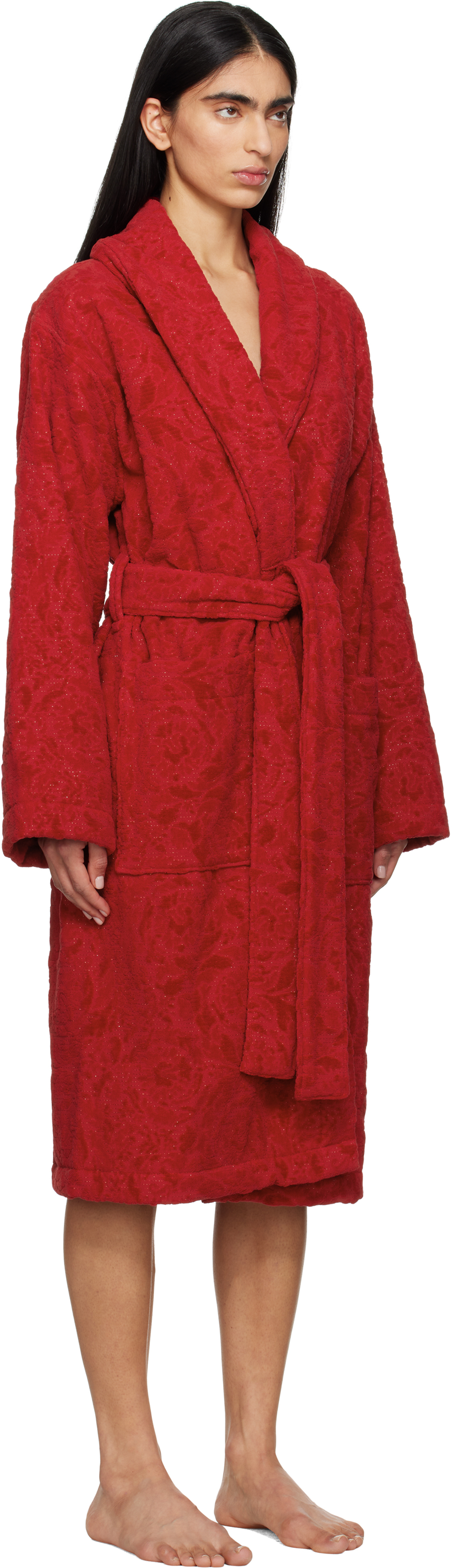 Versace Red Barocco Bathrobe In 1rb30-lipstick Red