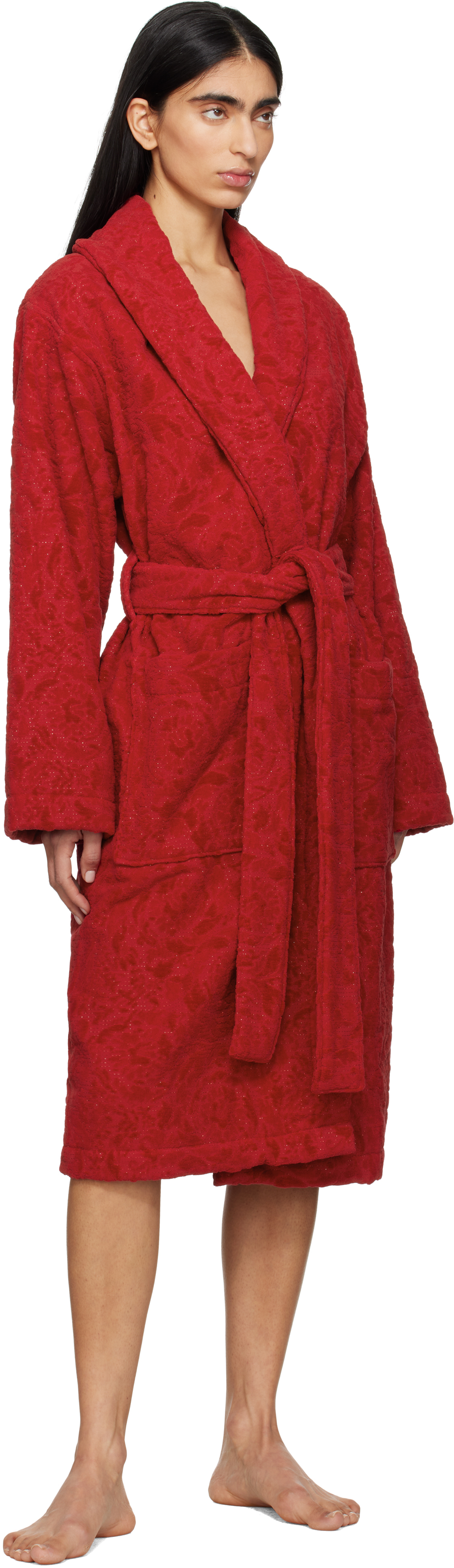 Versace Red Barocco Bathrobe In 1rb30-lipstick Red