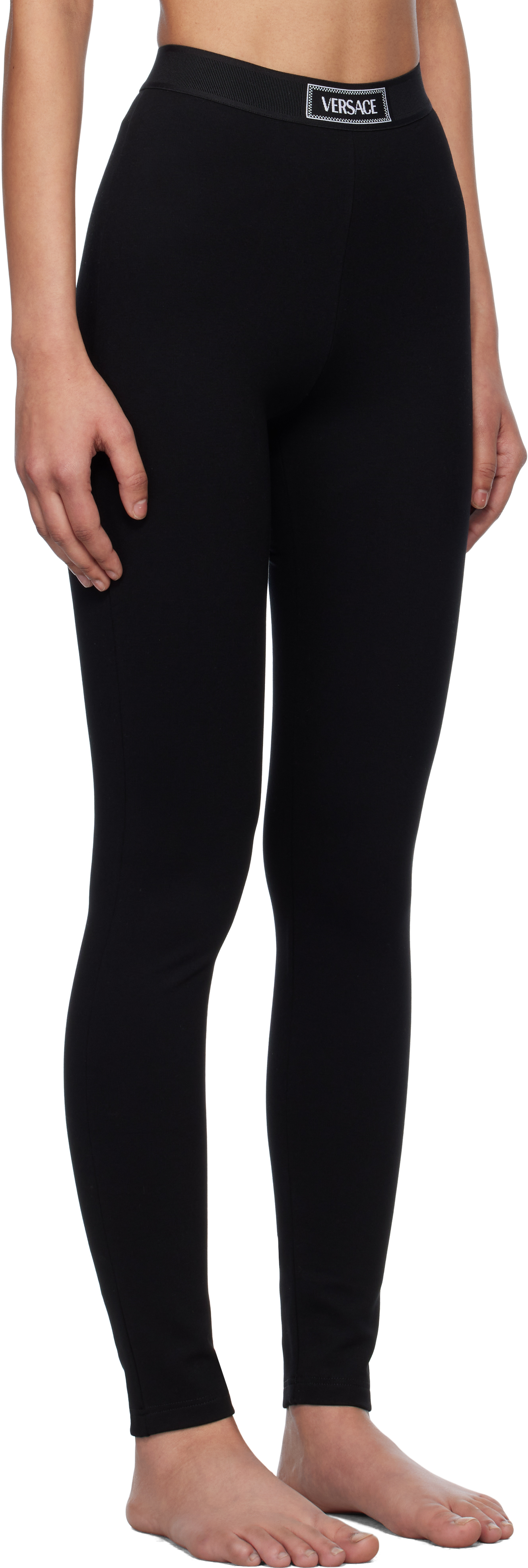 Versace Logo Print Slim Fit Ankle Length Leggings In 1b000-black