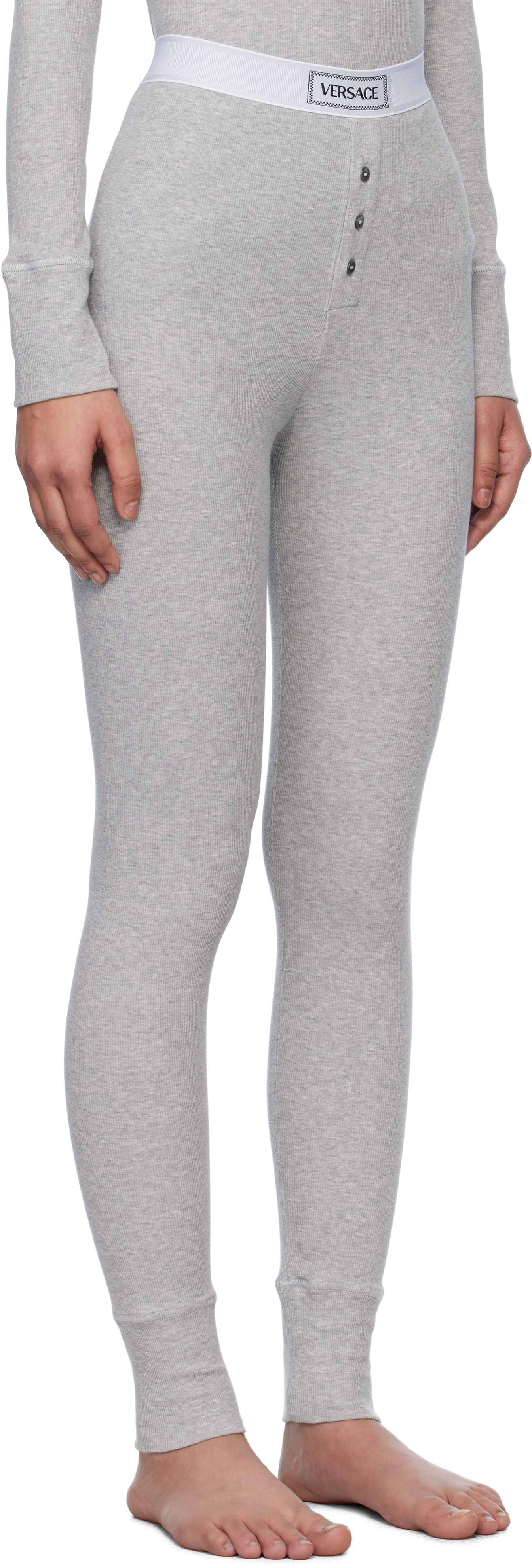 Versace Gray 90s Vintage Logo Ribbed Leggings In 1e130-grey Melanges