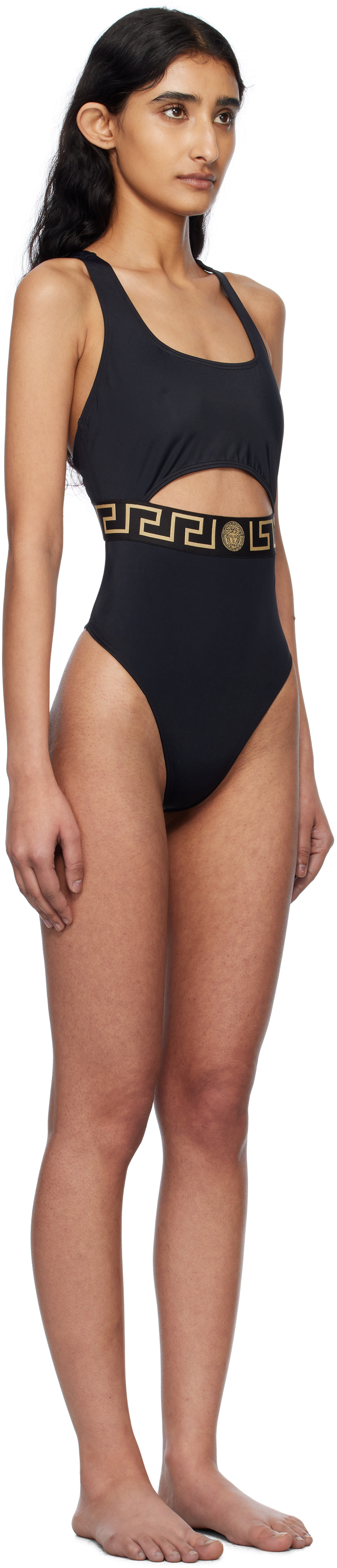 Versace Vita Signature Greca Detailing Swimsuit In 1b000-black