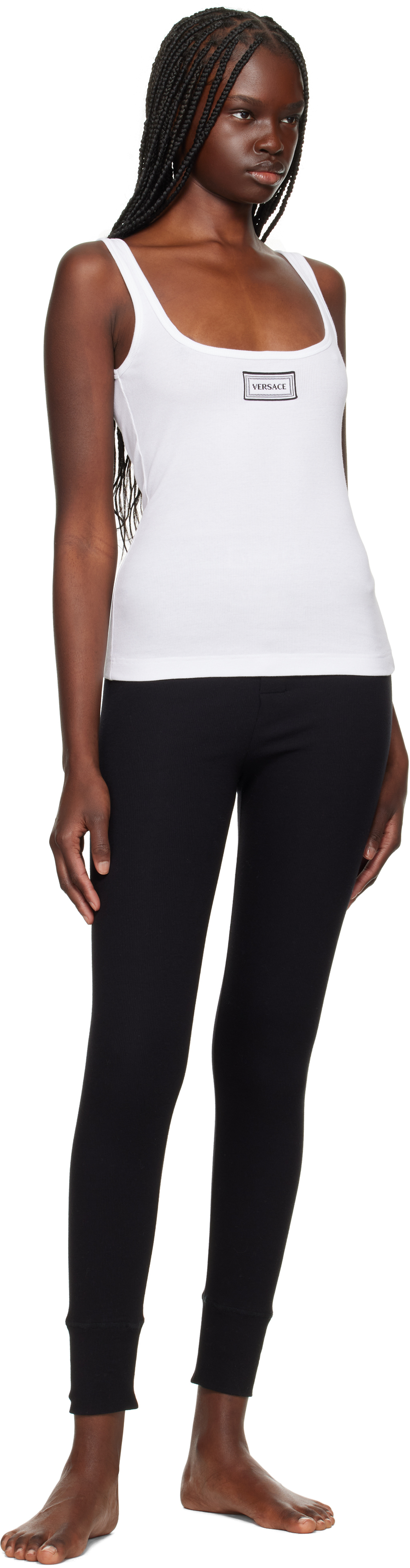 Versace Rib Tank Top With Embroidery Patch White In 1w010-white