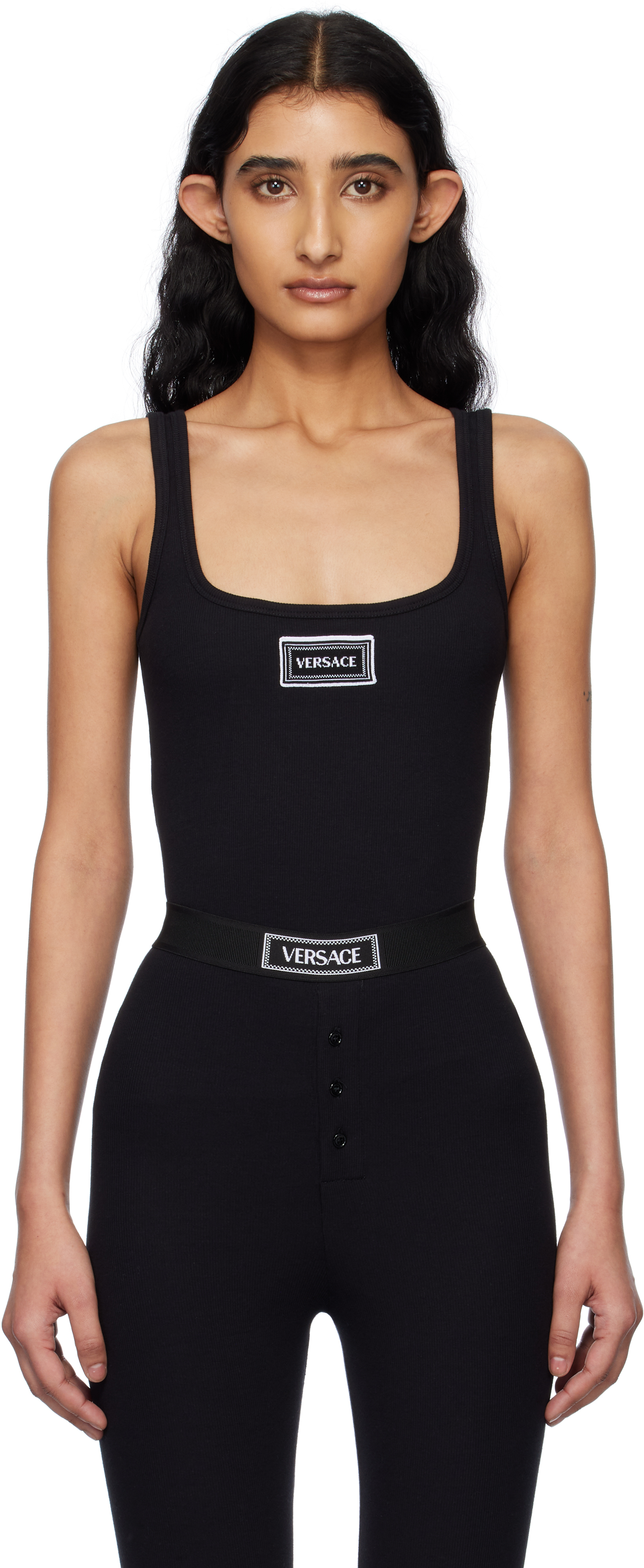 VERSACE ブラック タンクトップ Versace ロゴ タンクトップ | ブラック | FARFETCH JP