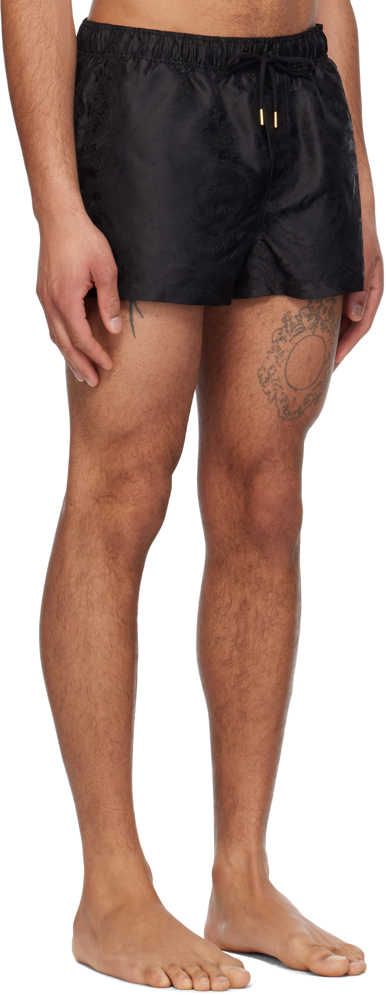Versace Waistband Elastic Swim Shorts With Button Detail In 1b000-black